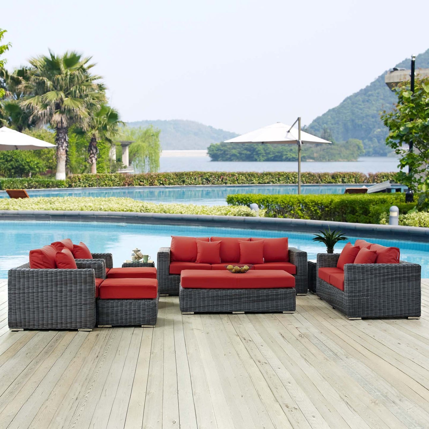Modway Summon 9 Piece Outdoor Patio Sunbrella® Sectional Set