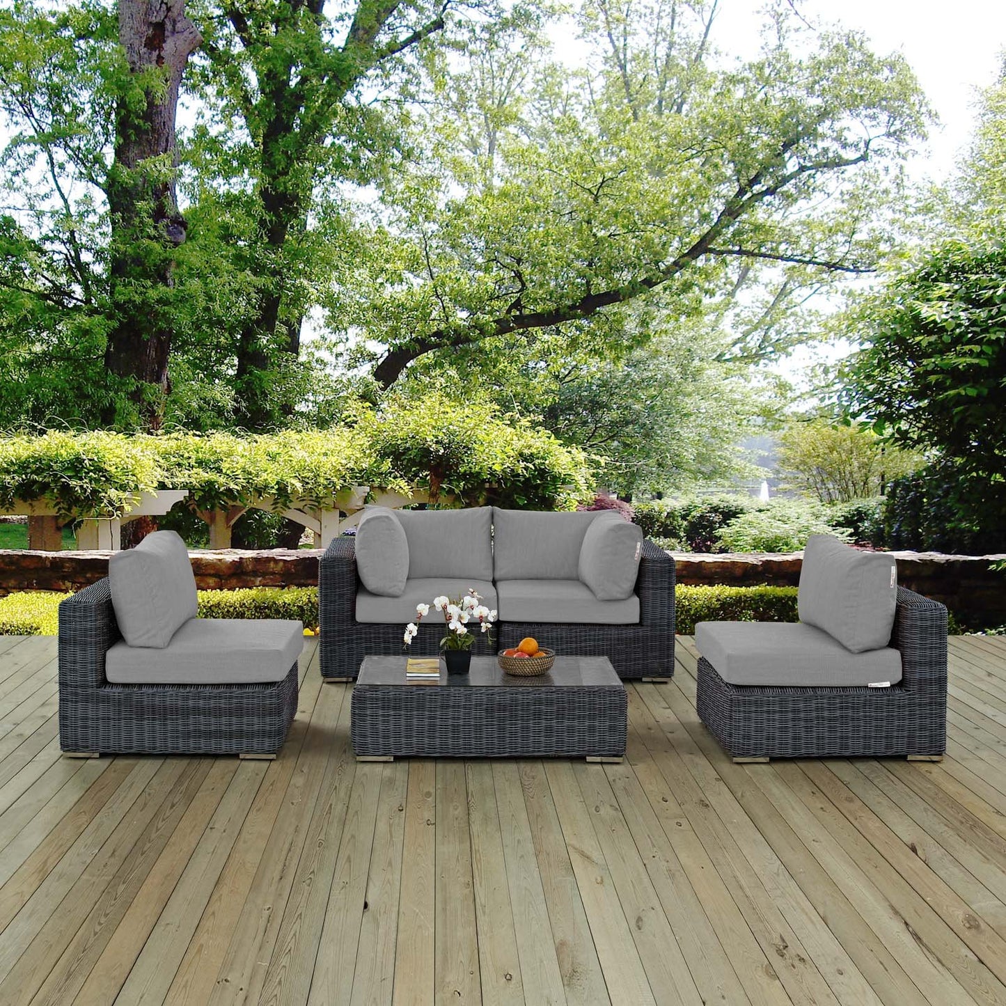Modway Summon 5 Piece Outdoor Patio Sunbrella® Sectional Set