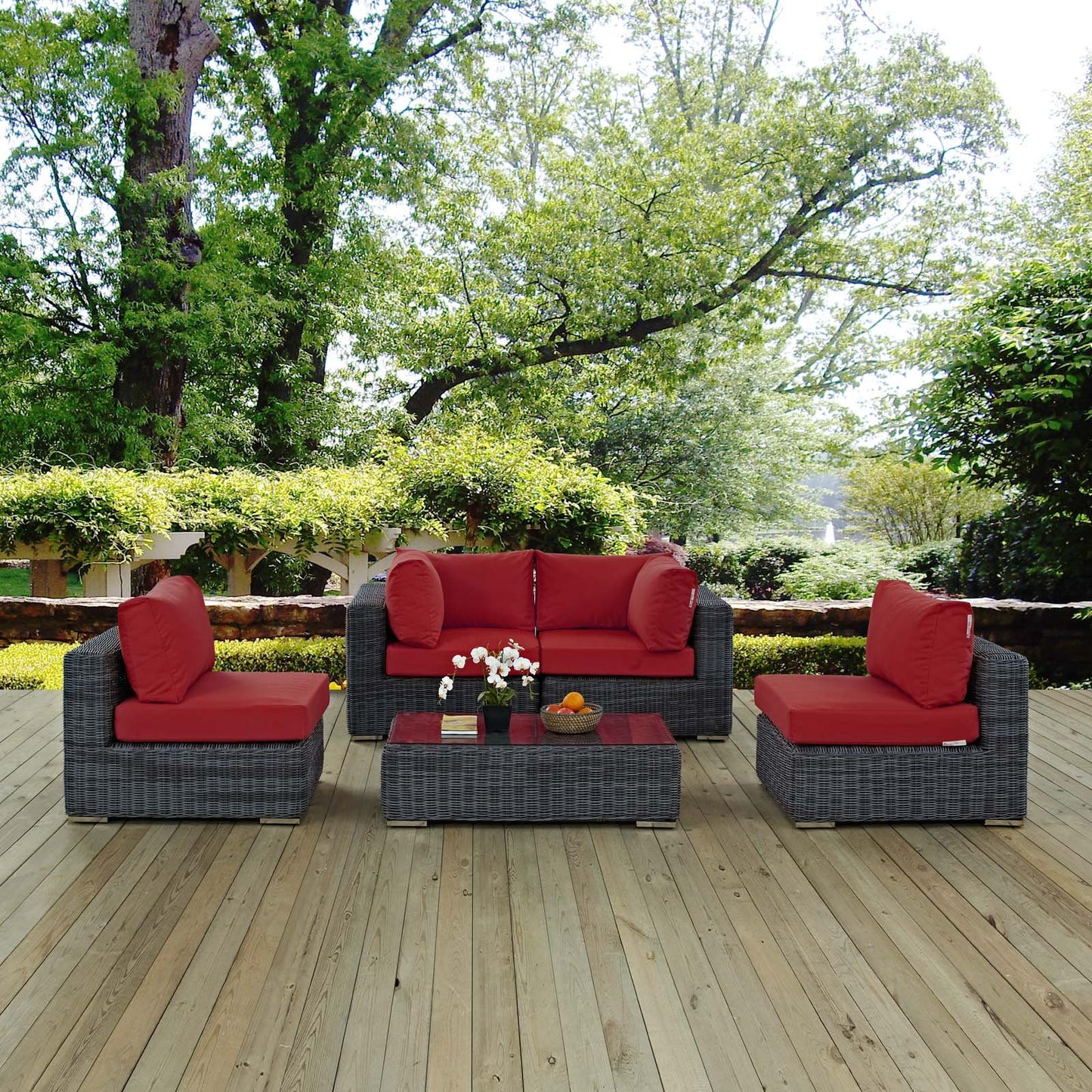 Modway Summon 5 Piece Outdoor Patio Sunbrella® Sectional Set
