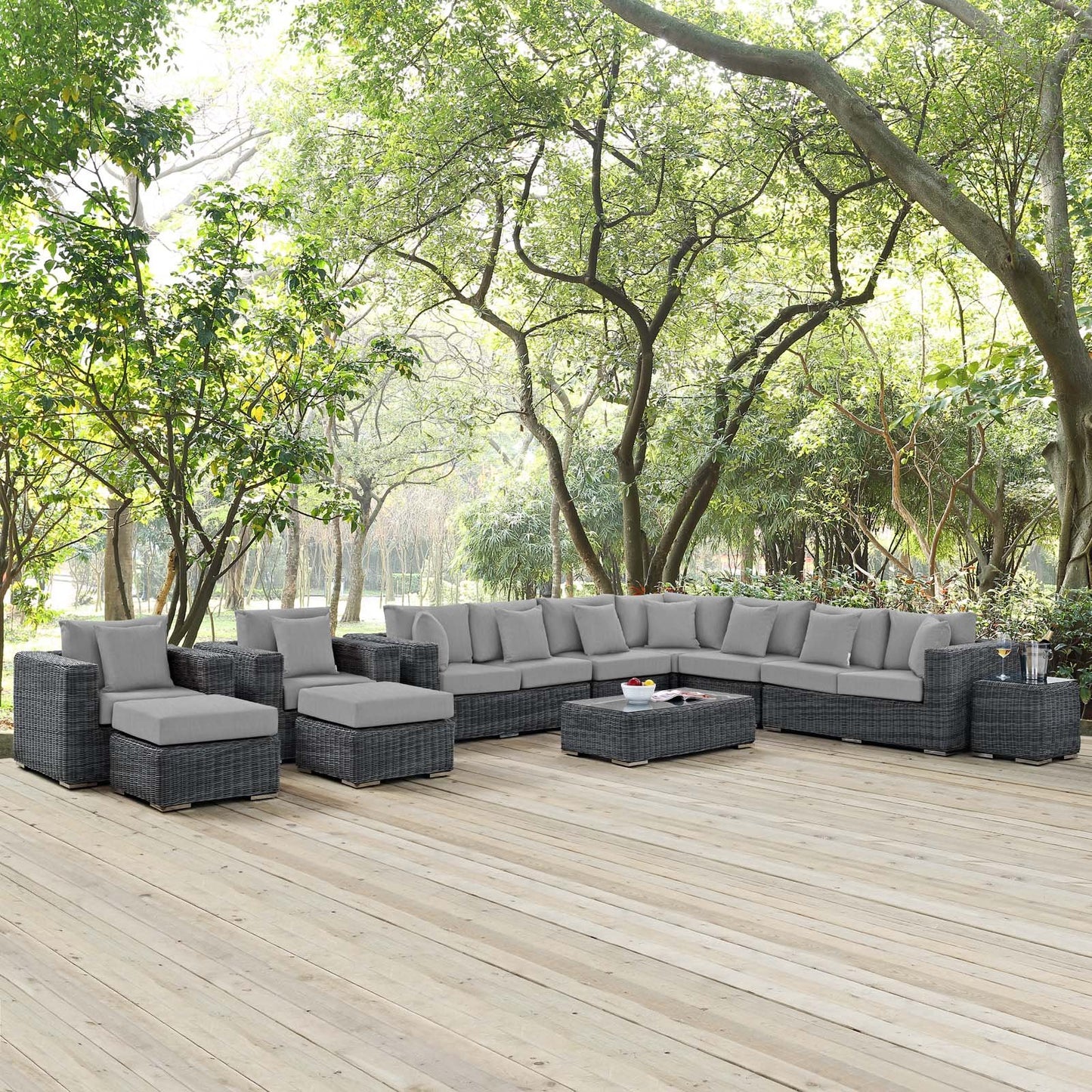 Modway Summon 11 Piece Outdoor Patio Sunbrella® Sectional Set