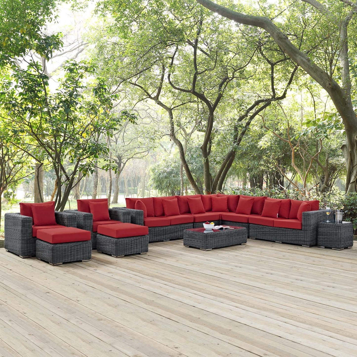 Modway Summon 11 Piece Outdoor Patio Sunbrella® Sectional Set