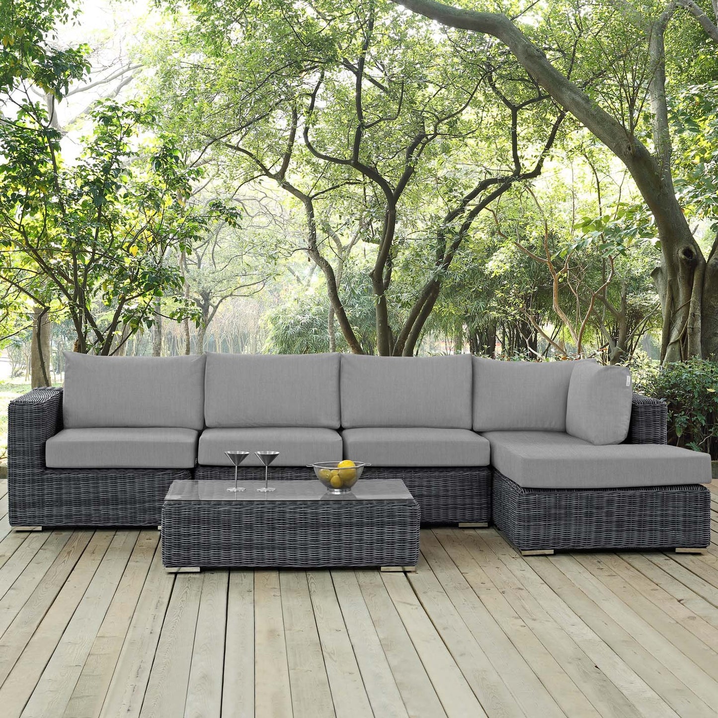 Modway Summon 5 Piece Outdoor Patio Sunbrella® Sectional Set