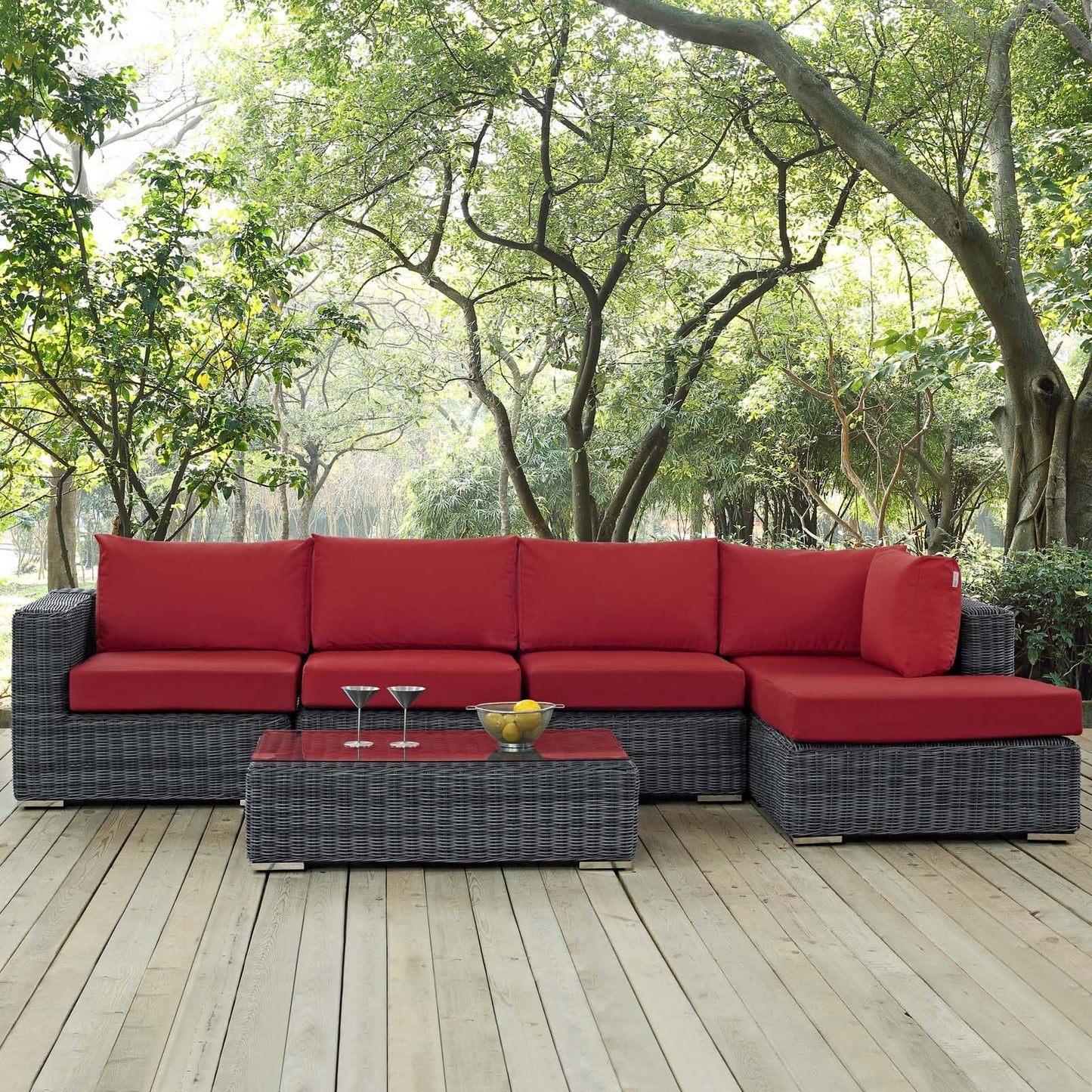 Modway Summon 5 Piece Outdoor Patio Sunbrella® Sectional Set