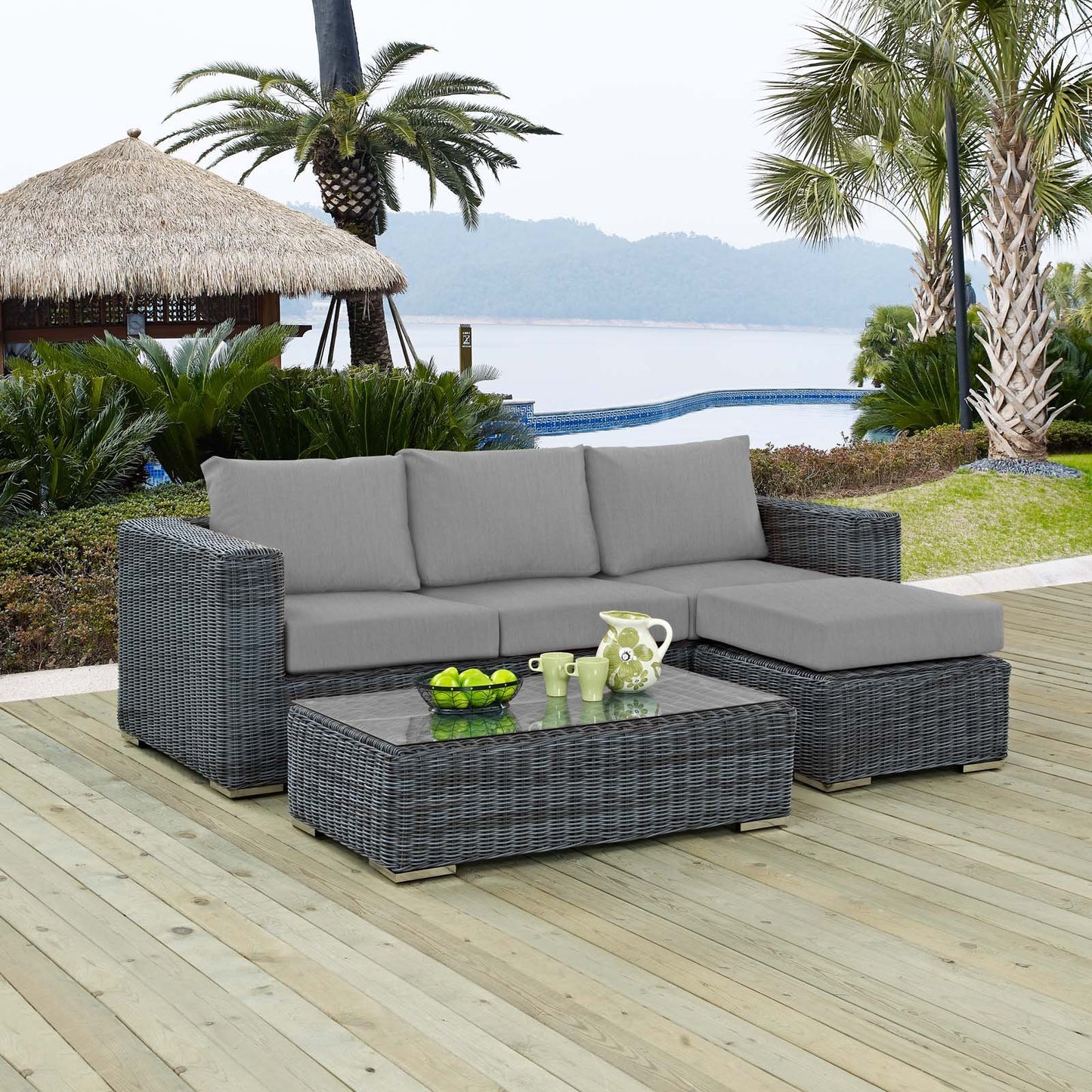 Modway Summon 3 Piece Outdoor Patio Sunbrella® Sectional Set