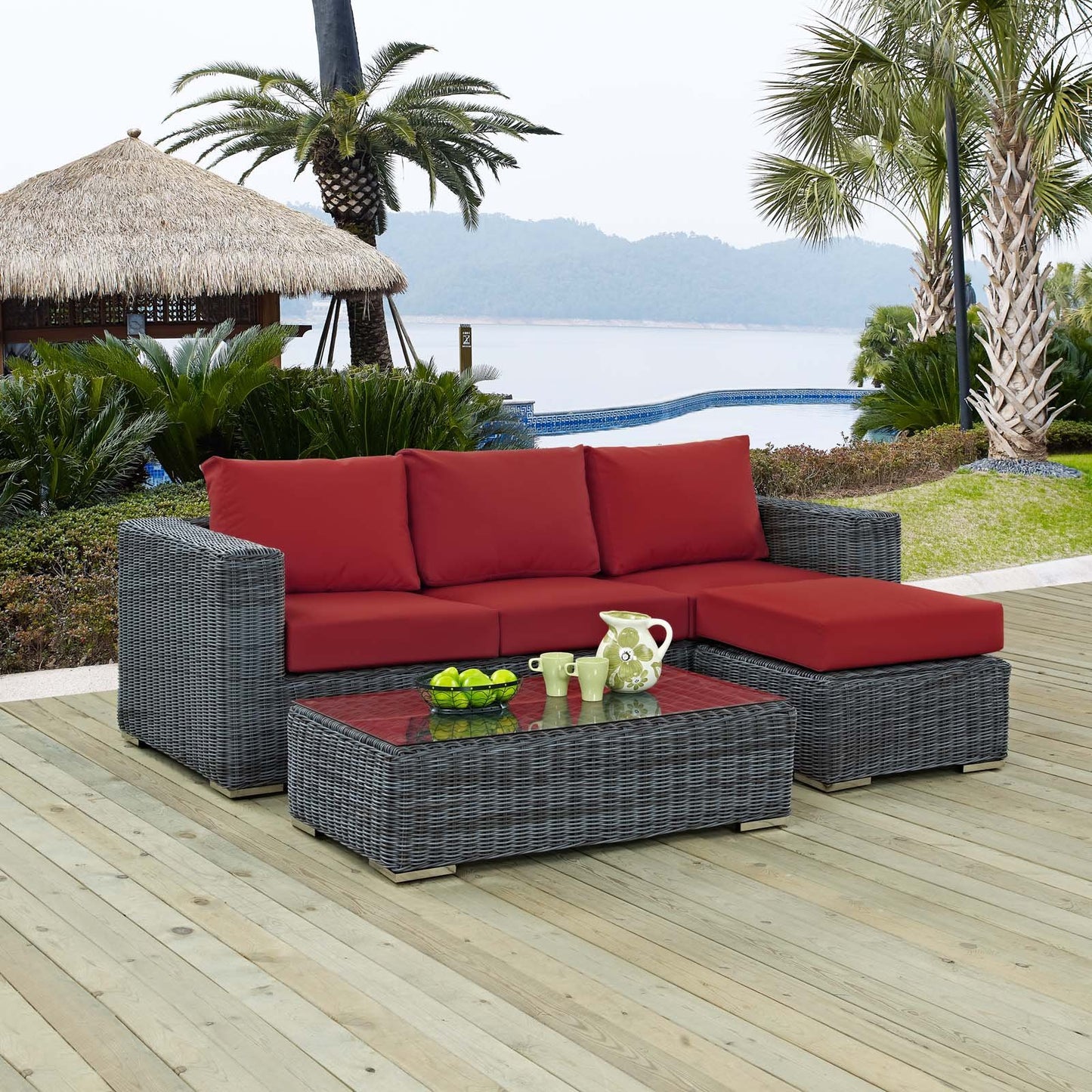 Modway Summon 3 Piece Outdoor Patio Sunbrella® Sectional Set