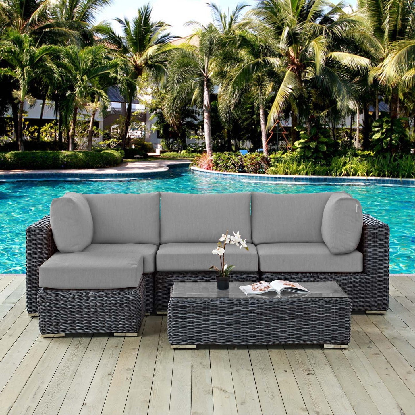 Modway Summon 5 Piece Outdoor Patio Sunbrella® Sectional Set