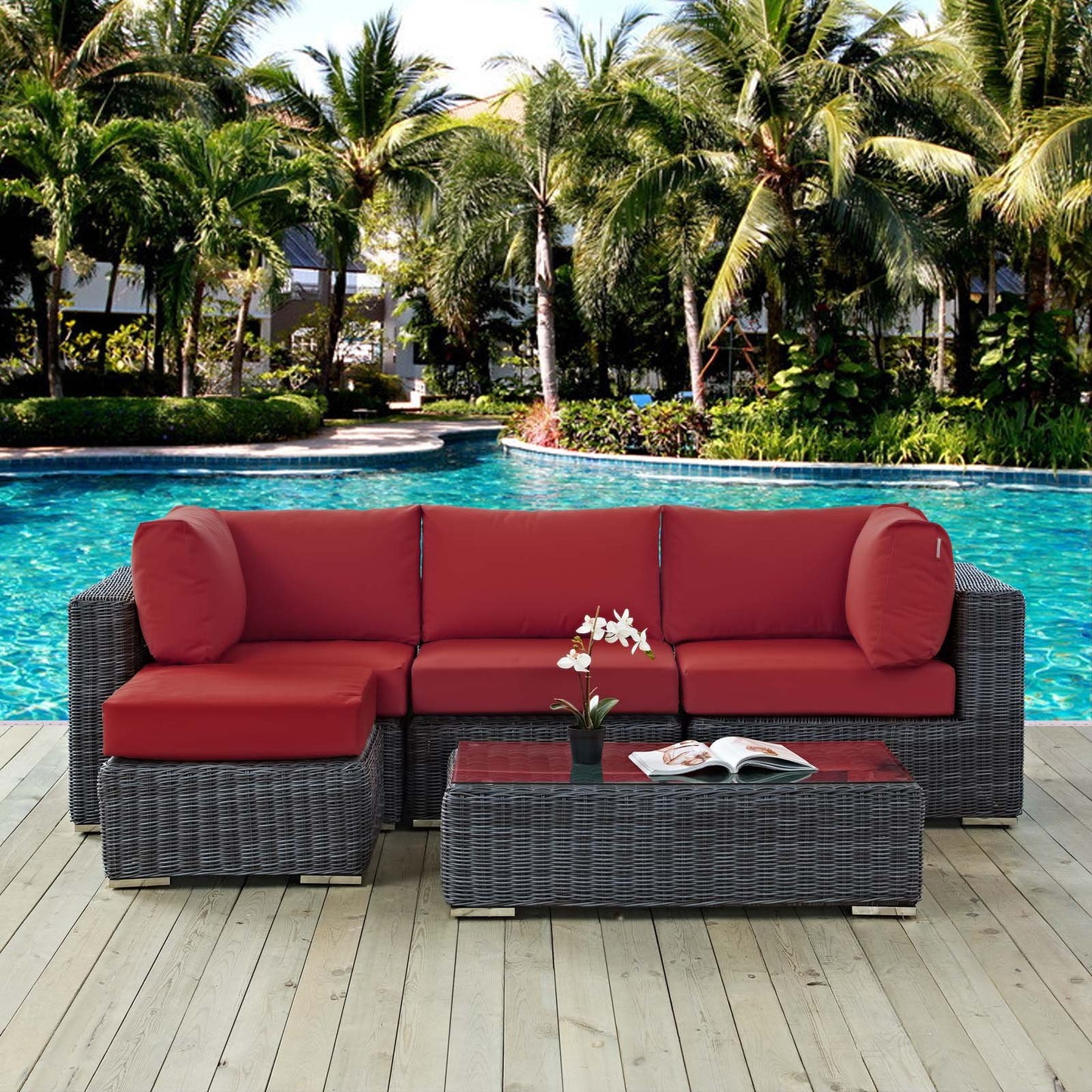 Modway Summon 5 Piece Outdoor Patio Sunbrella® Sectional Set