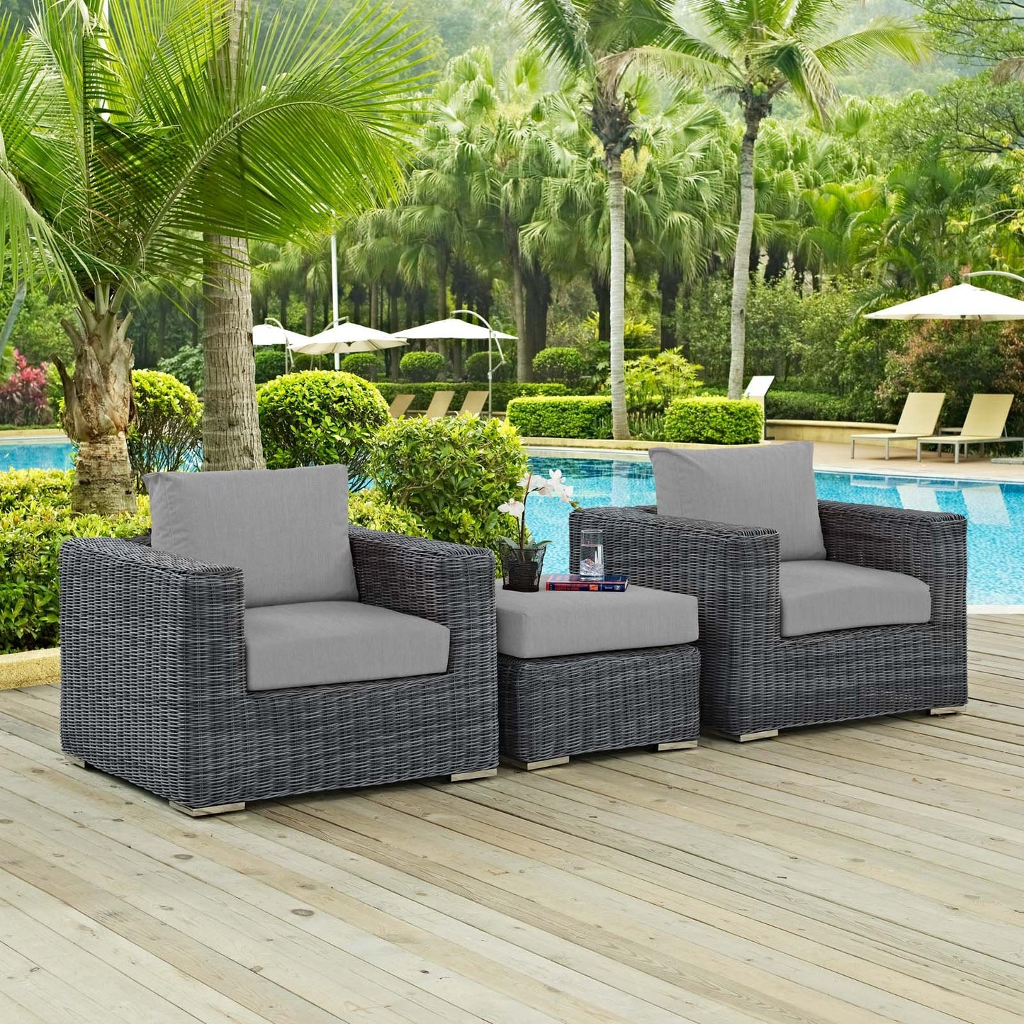 Modway Summon 3 Piece Outdoor Patio Sunbrella® Sectional Set