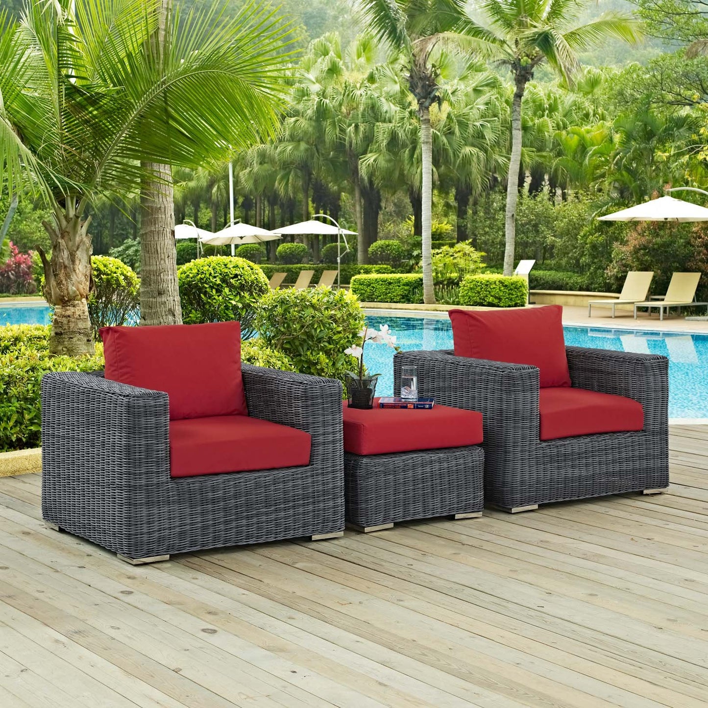 Modway Summon 3 Piece Outdoor Patio Sunbrella® Sectional Set