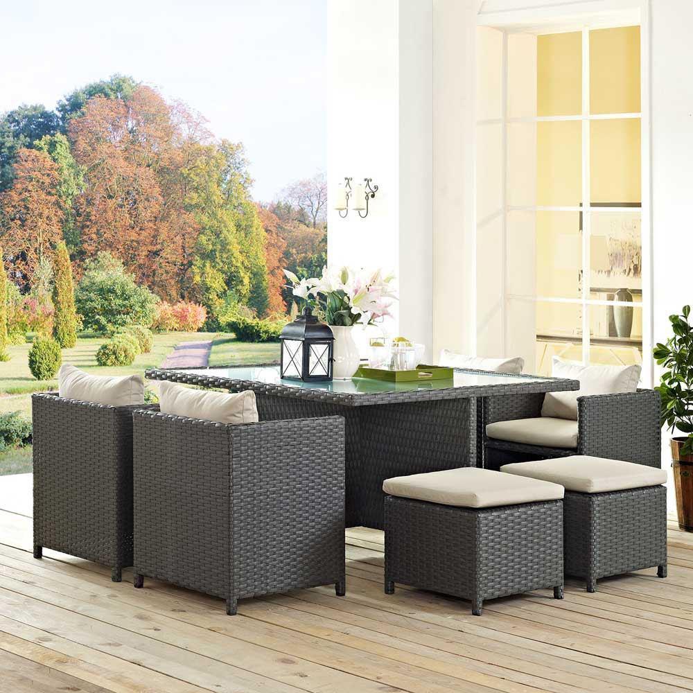 Modway Sojourn 9 Piece Outdoor Patio Glass Top Dining Set | Outdoor Dining Set | Modishstore