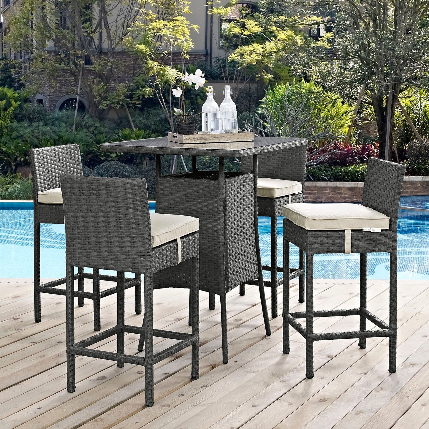 Sojourn 5 Piece Outdoor Patio Sunbrella® Pub Set By Modway - EEI-1967 | Bar Stools & Table | Modishstore