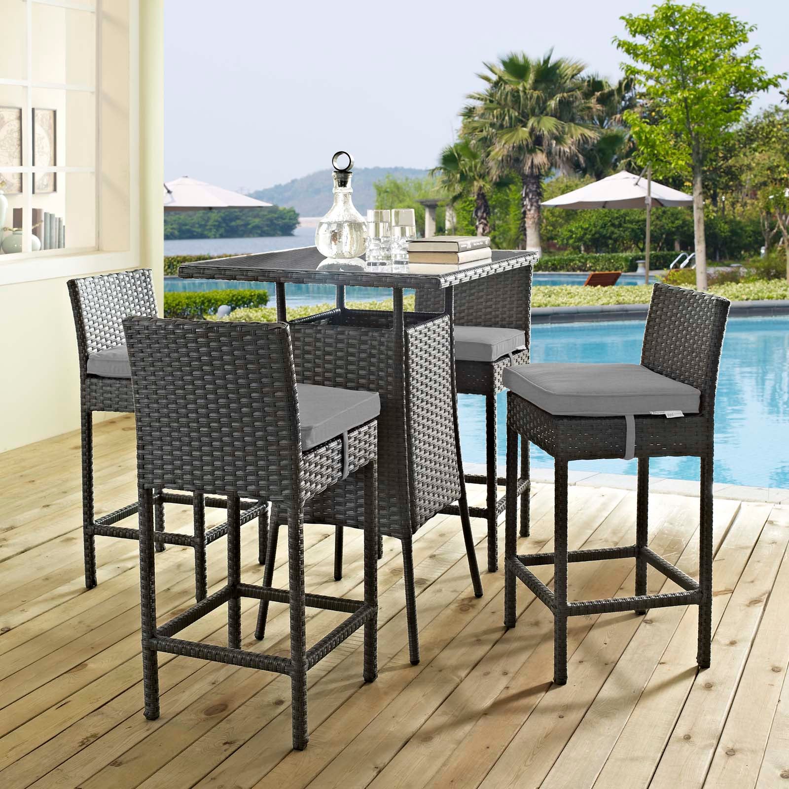 Sojourn 5 Piece Outdoor Patio Sunbrella® Pub Set By Modway - EEI-1967 | Bar Stools & Table | Modishstore - 3