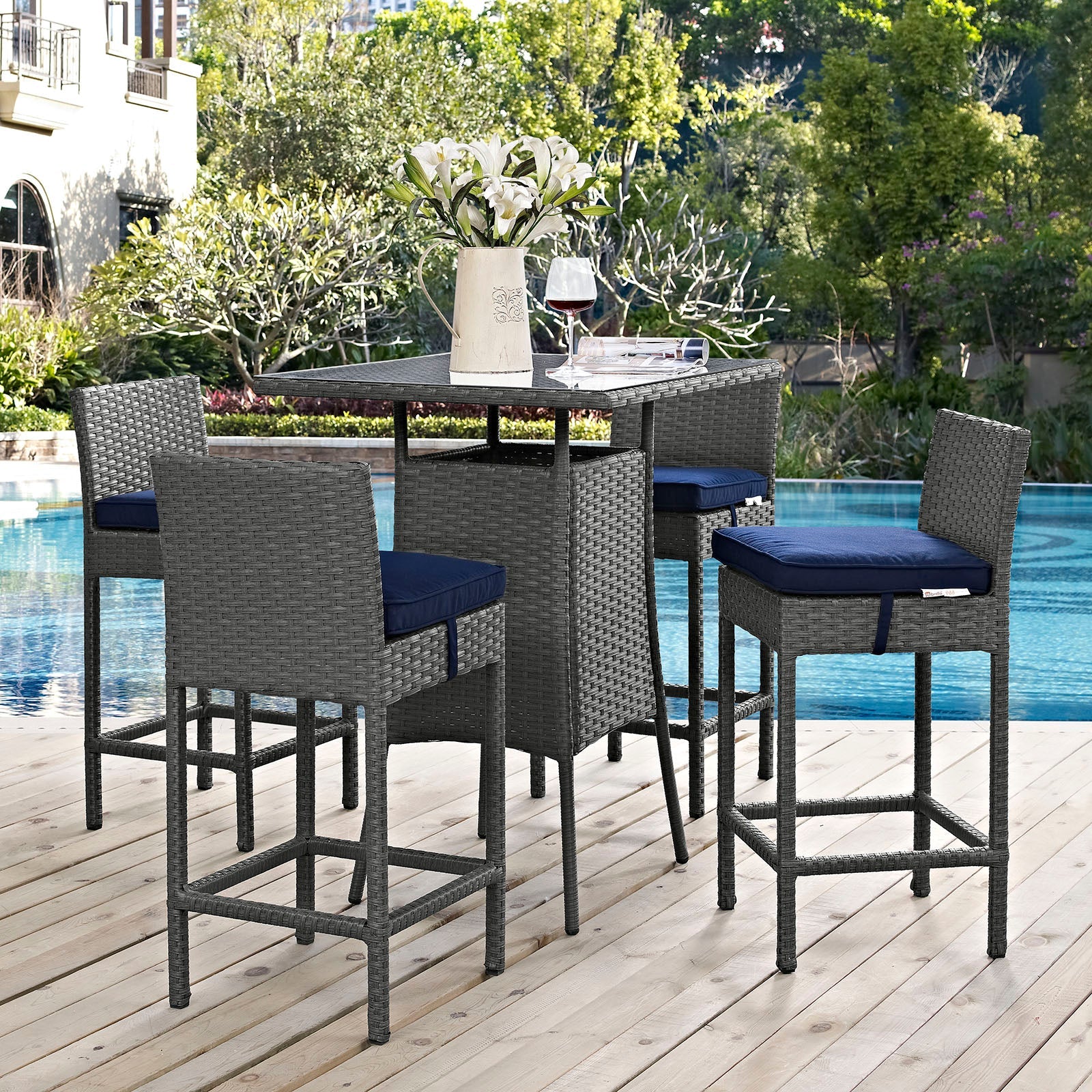 Sojourn 5 Piece Outdoor Patio Sunbrella® Pub Set By Modway - EEI-1967 | Bar Stools & Table | Modishstore - 7