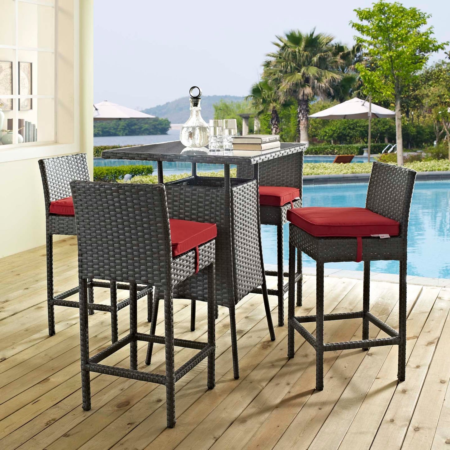 Sojourn 5 Piece Outdoor Patio Sunbrella® Pub Set By Modway - EEI-1967 | Bar Stools & Table | Modishstore - 9