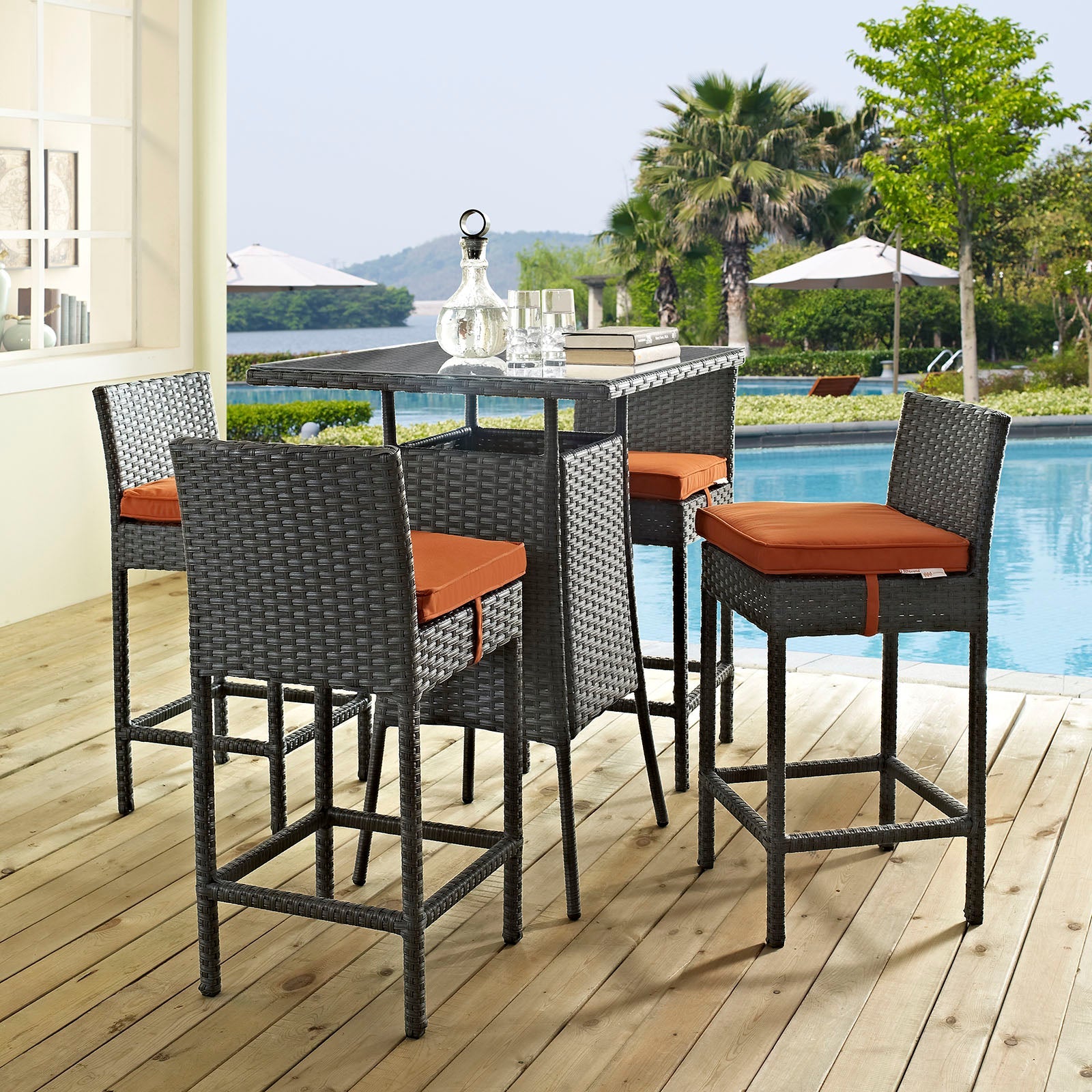 Sojourn 5 Piece Outdoor Patio Sunbrella® Pub Set By Modway - EEI-1967 | Bar Stools & Table | Modishstore - 13