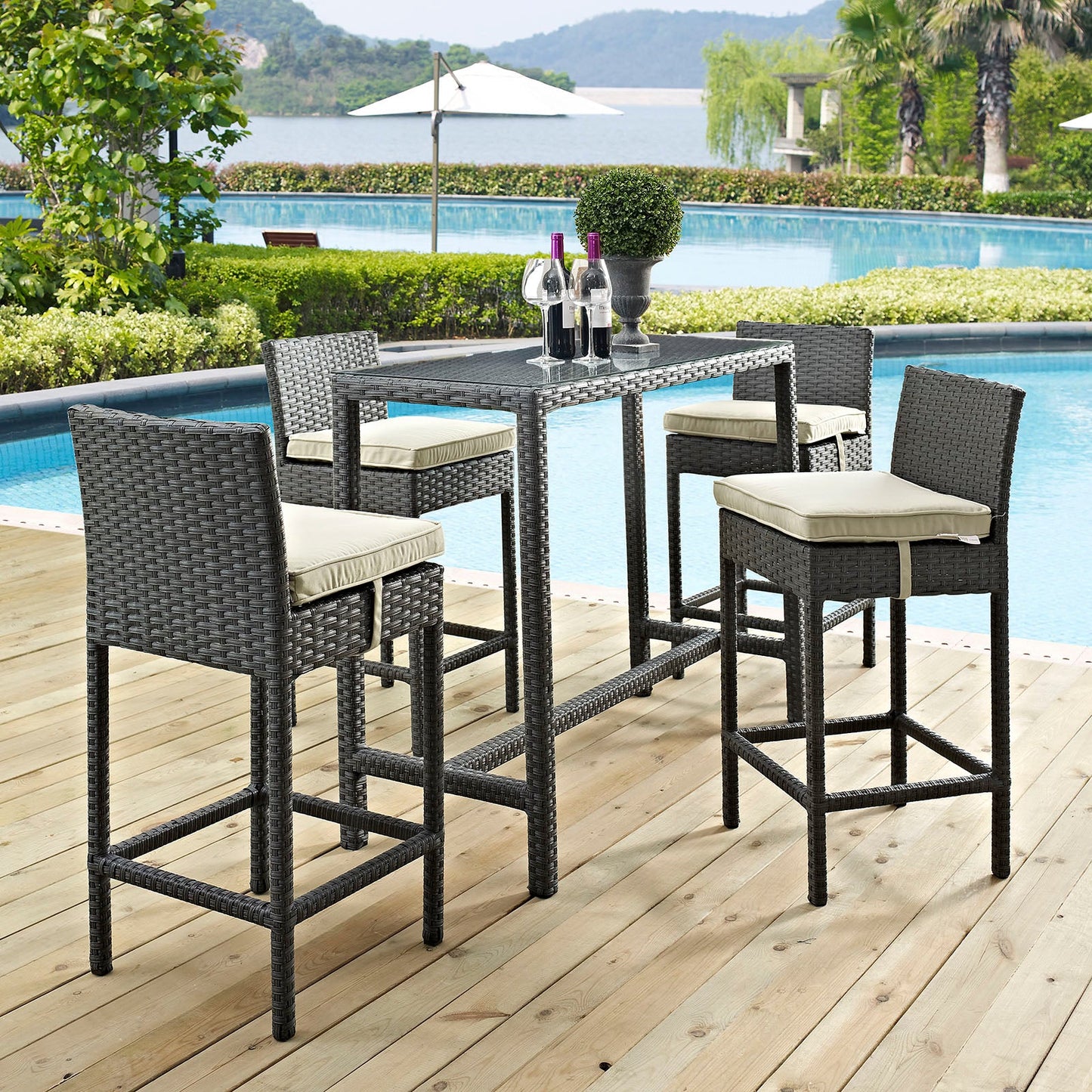 Sojourn 5 Piece Outdoor Patio Sunbrella® Pub Set By Modway - EEI-1968 | Bar Stools & Table | Modishstore