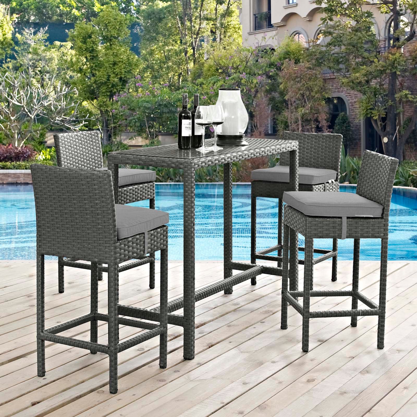 Sojourn 5 Piece Outdoor Patio Sunbrella® Pub Set By Modway - EEI-1968 | Bar Stools & Table | Modishstore - 3