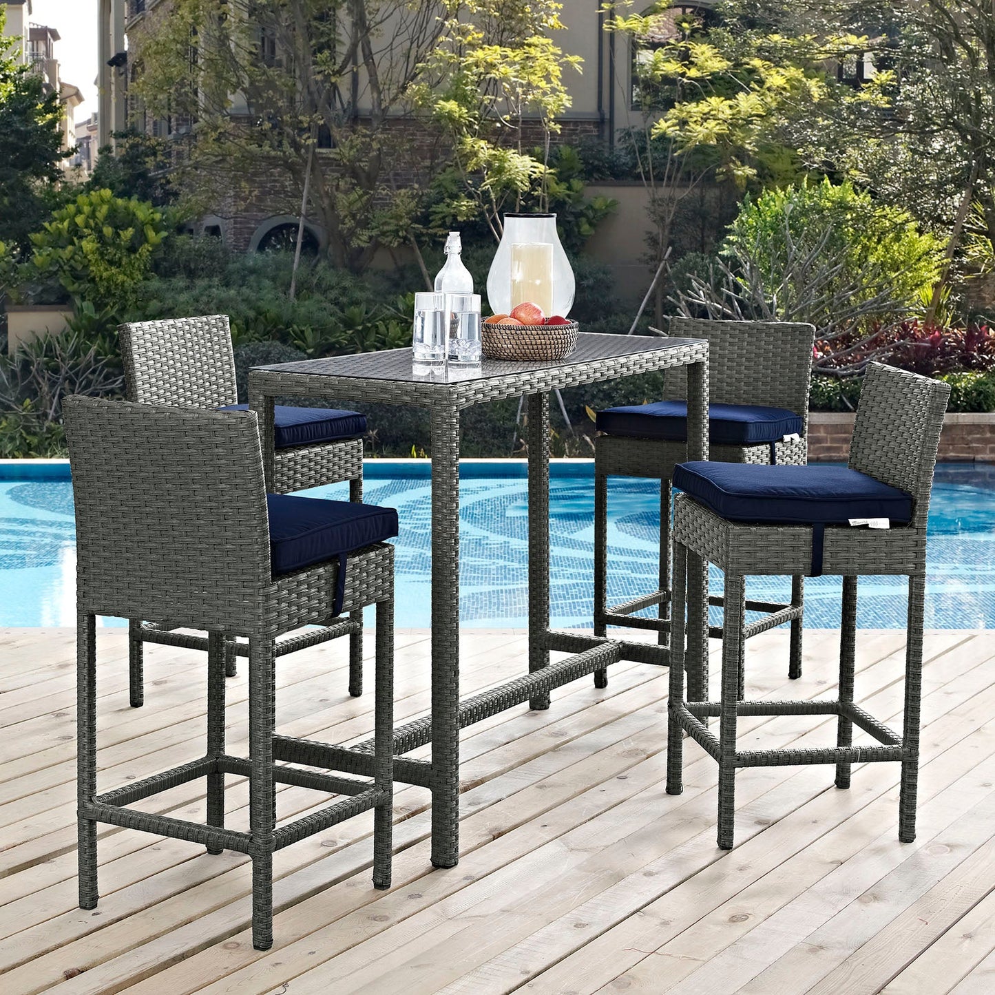 Sojourn 5 Piece Outdoor Patio Sunbrella® Pub Set By Modway - EEI-1968 | Bar Stools & Table | Modishstore - 7