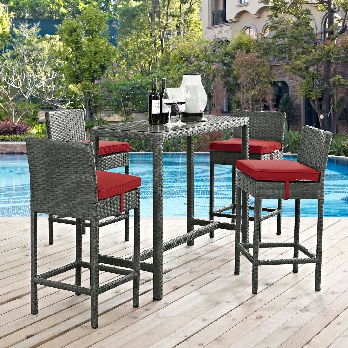 Sojourn 5 Piece Outdoor Patio Sunbrella® Pub Set By Modway - EEI-1968 | Bar Stools & Table | Modishstore - 9