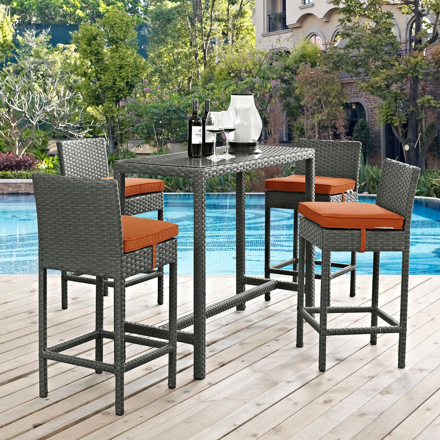 Sojourn 5 Piece Outdoor Patio Sunbrella® Pub Set By Modway - EEI-1968 | Bar Stools & Table | Modishstore - 13