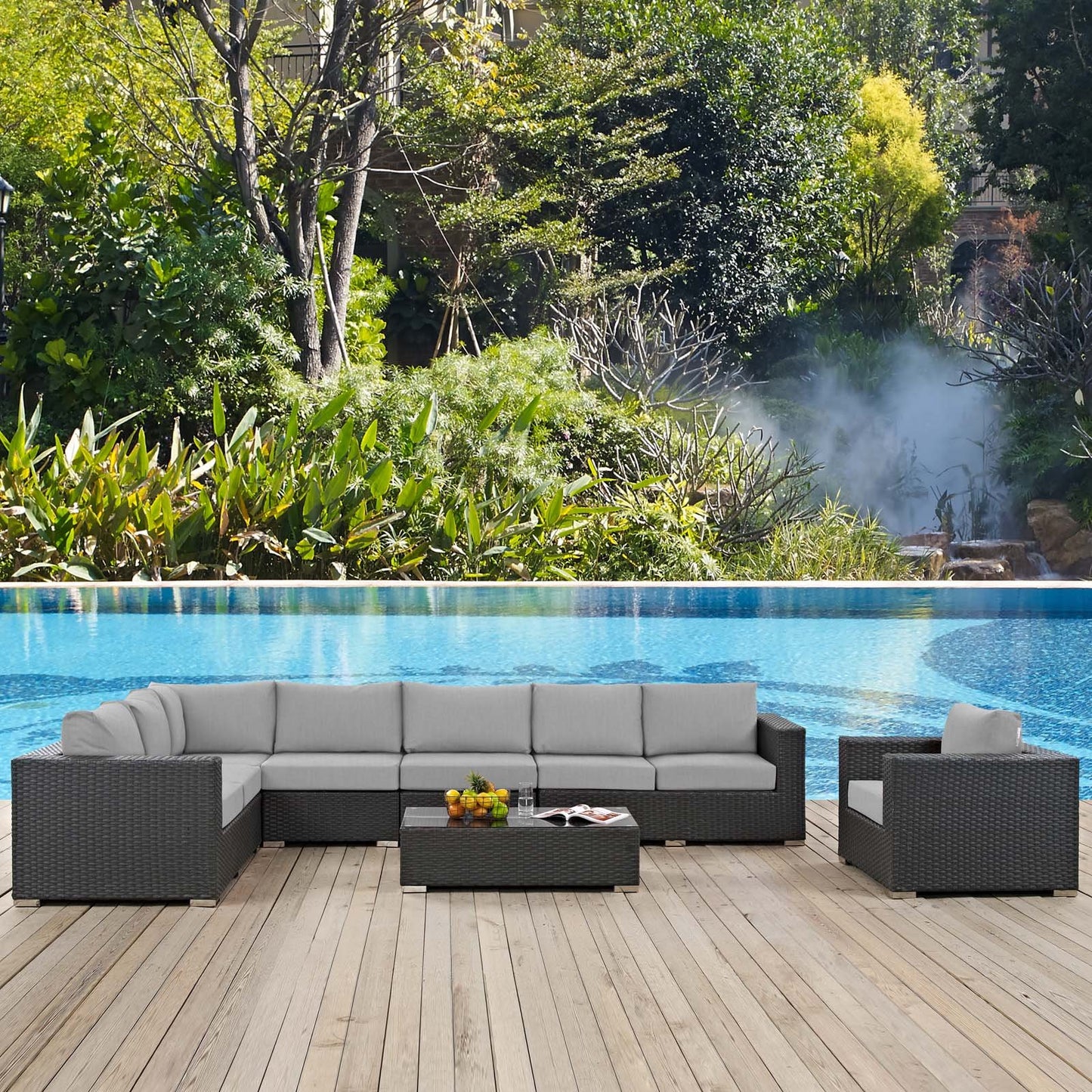 Modway Sojourn 7 Piece Outdoor Patio Sunbrella® Sectional Set