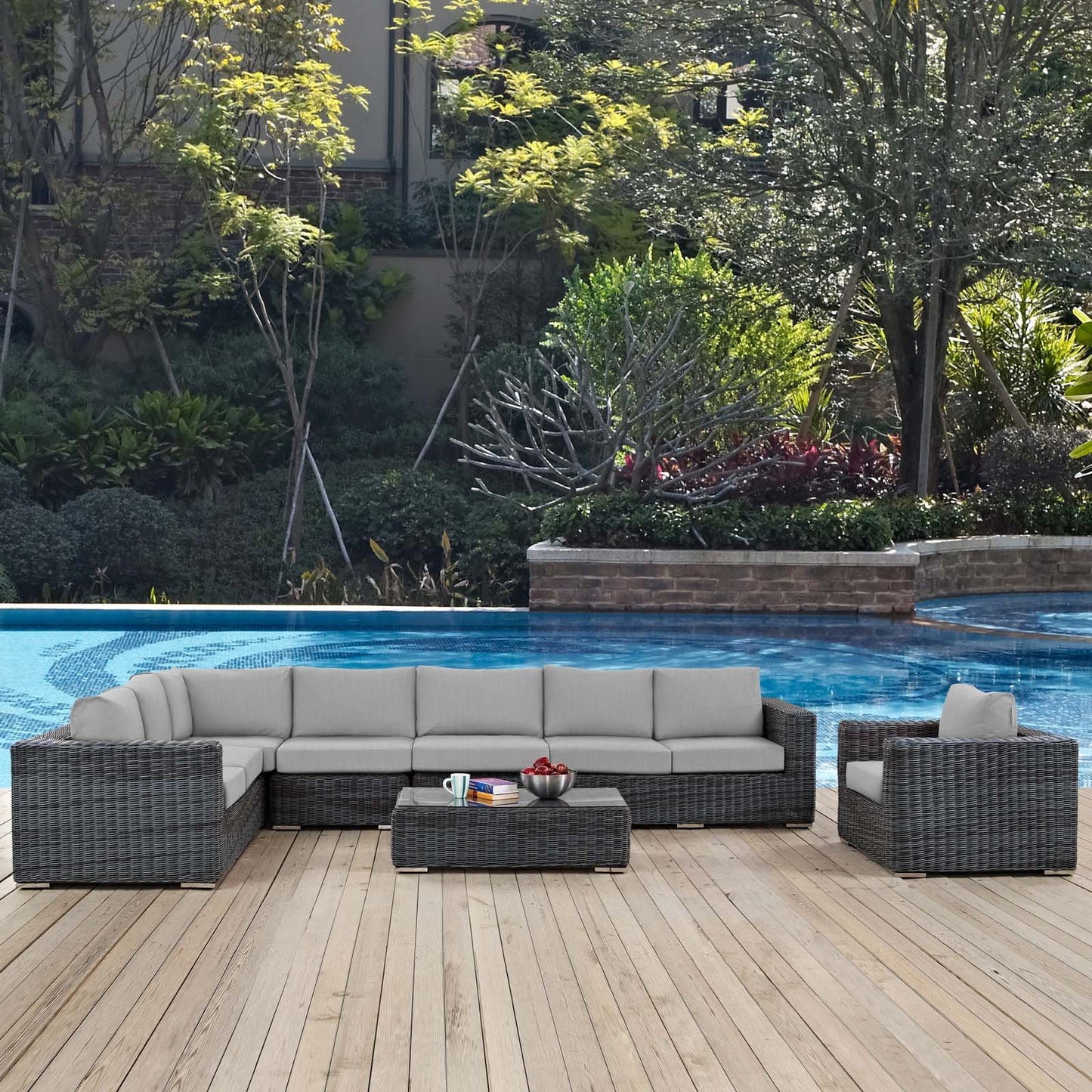Modway Summon 7 Piece Outdoor Patio Sunbrella® Sectional Set