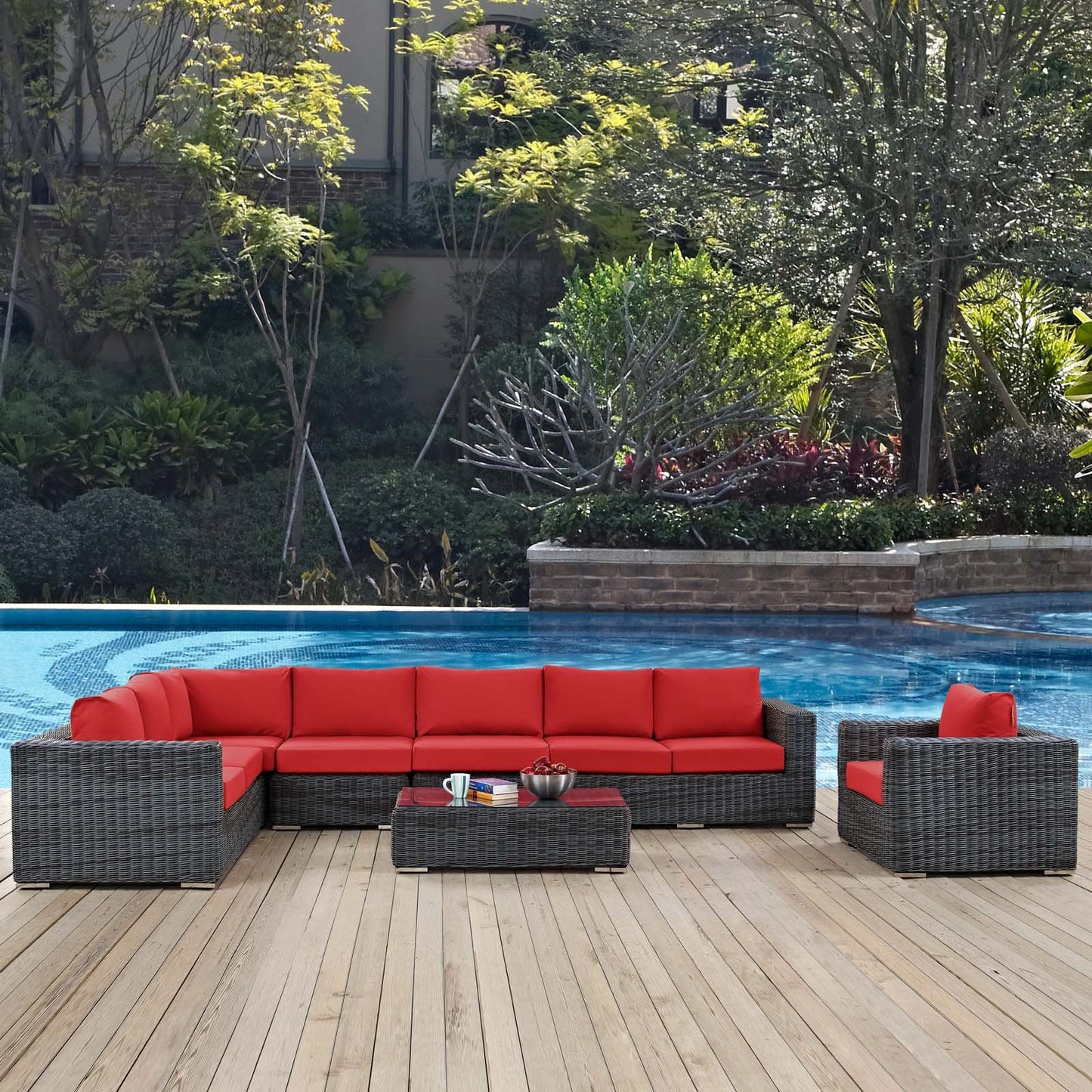 Modway Summon 7 Piece Outdoor Patio Sunbrella® Sectional Set