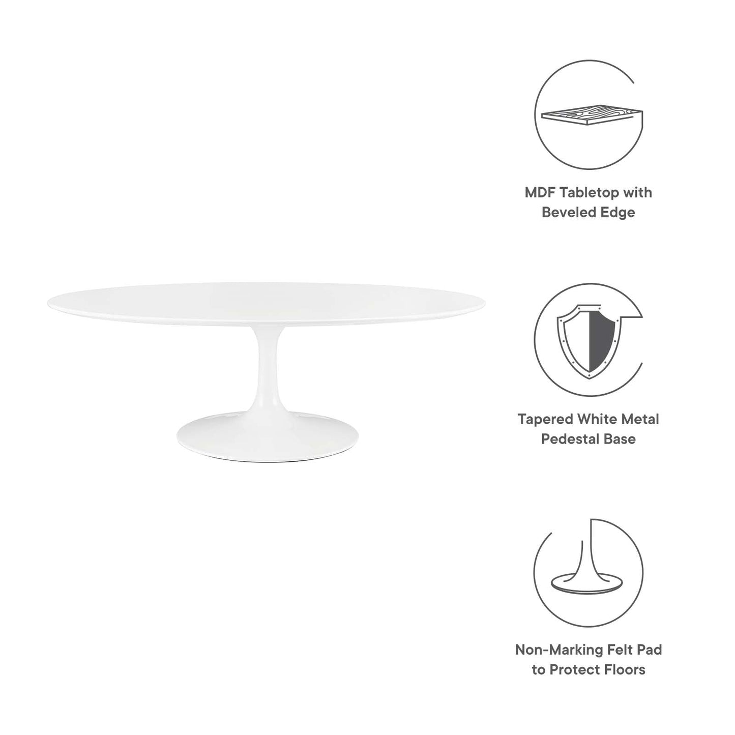 Modway Lippa 48" Oval-Shaped Wood Top Coffee Table in White - EEI-2018