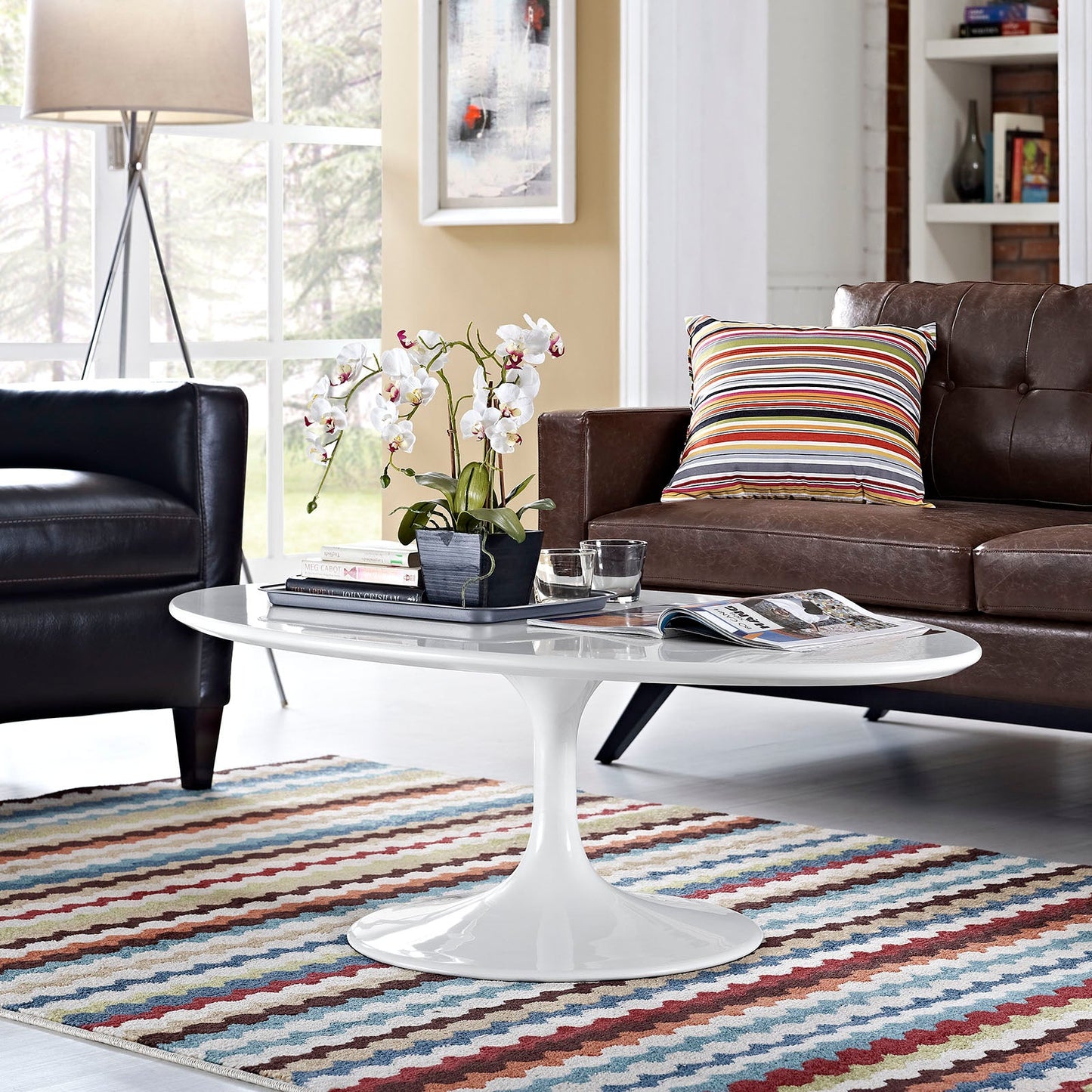 Modway Lippa 48" Oval-Shaped Wood Top Coffee Table in White | Coffee Tables | Modishstore