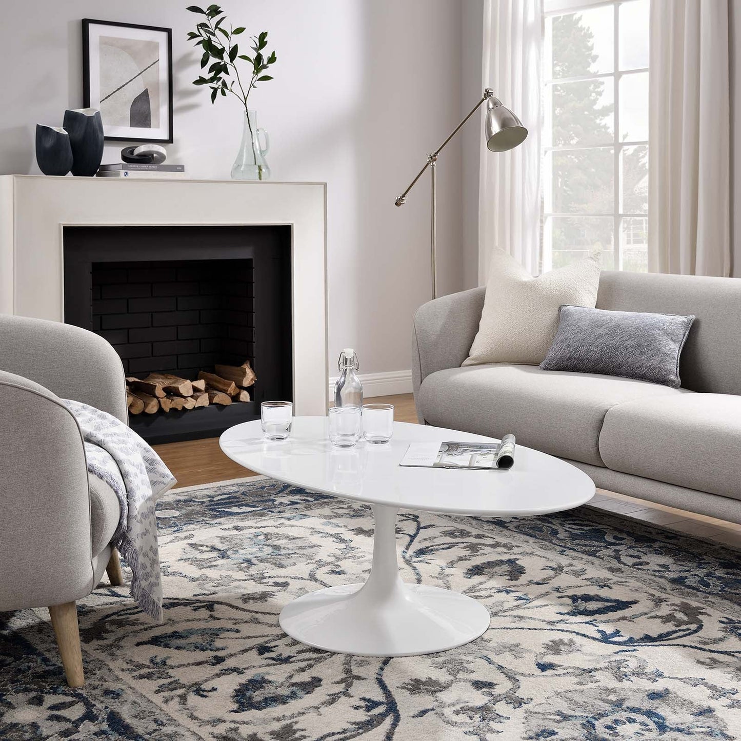 Modway Lippa 48" Oval-Shaped Wood Top Coffee Table in White - EEI-2018