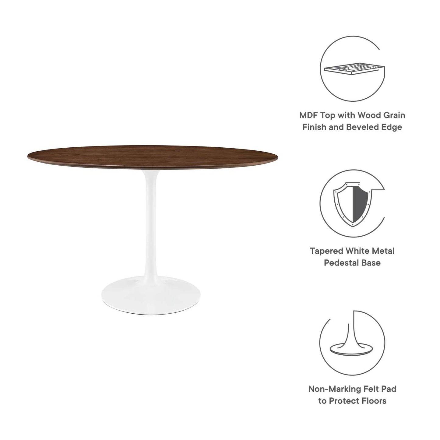 Modway Lippa 48" Oval Walnut Top Dining Table in Walnut - EEI-2019