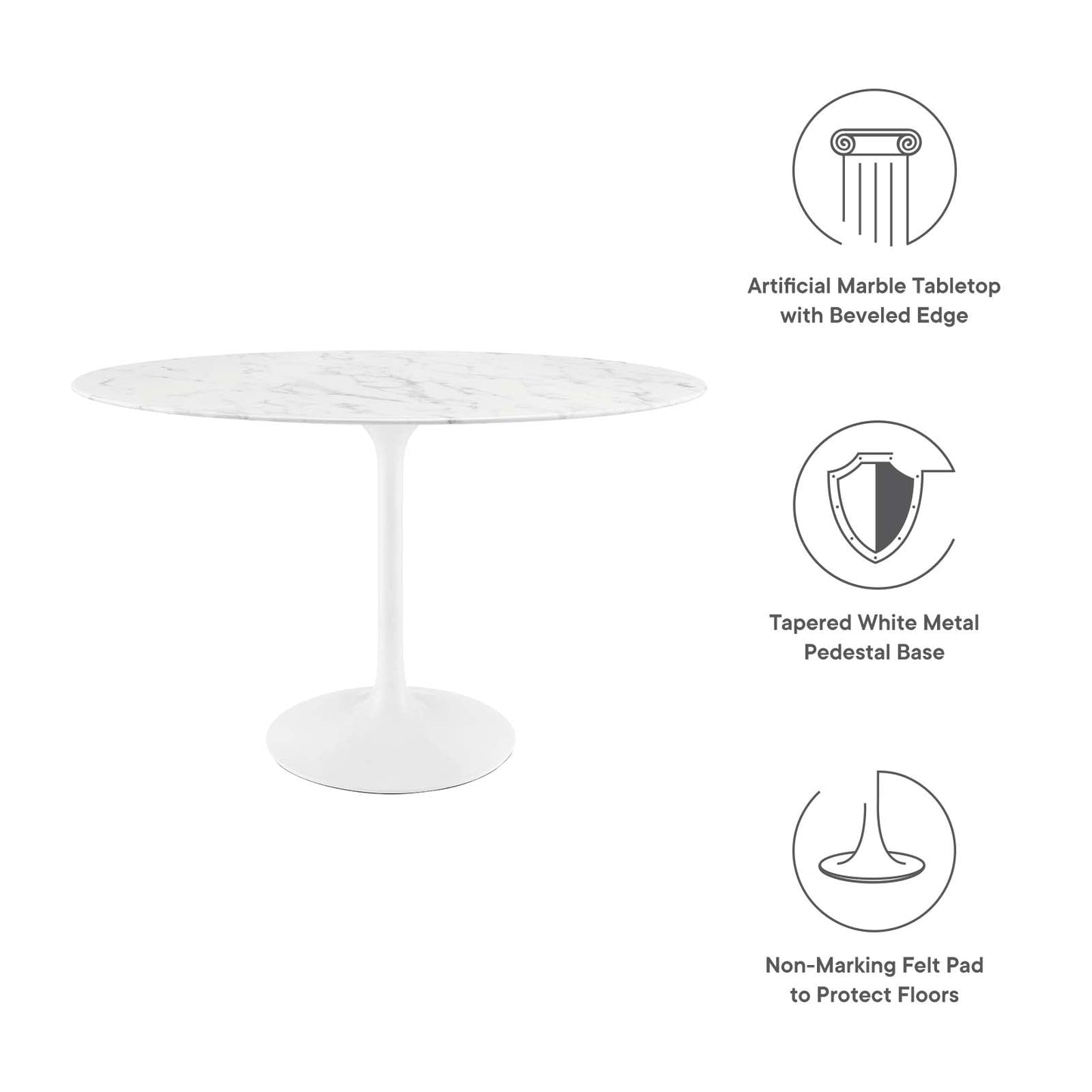 Modway Lippa 48" Oval Artificial Marble Dining Table in White - EEI-2021
