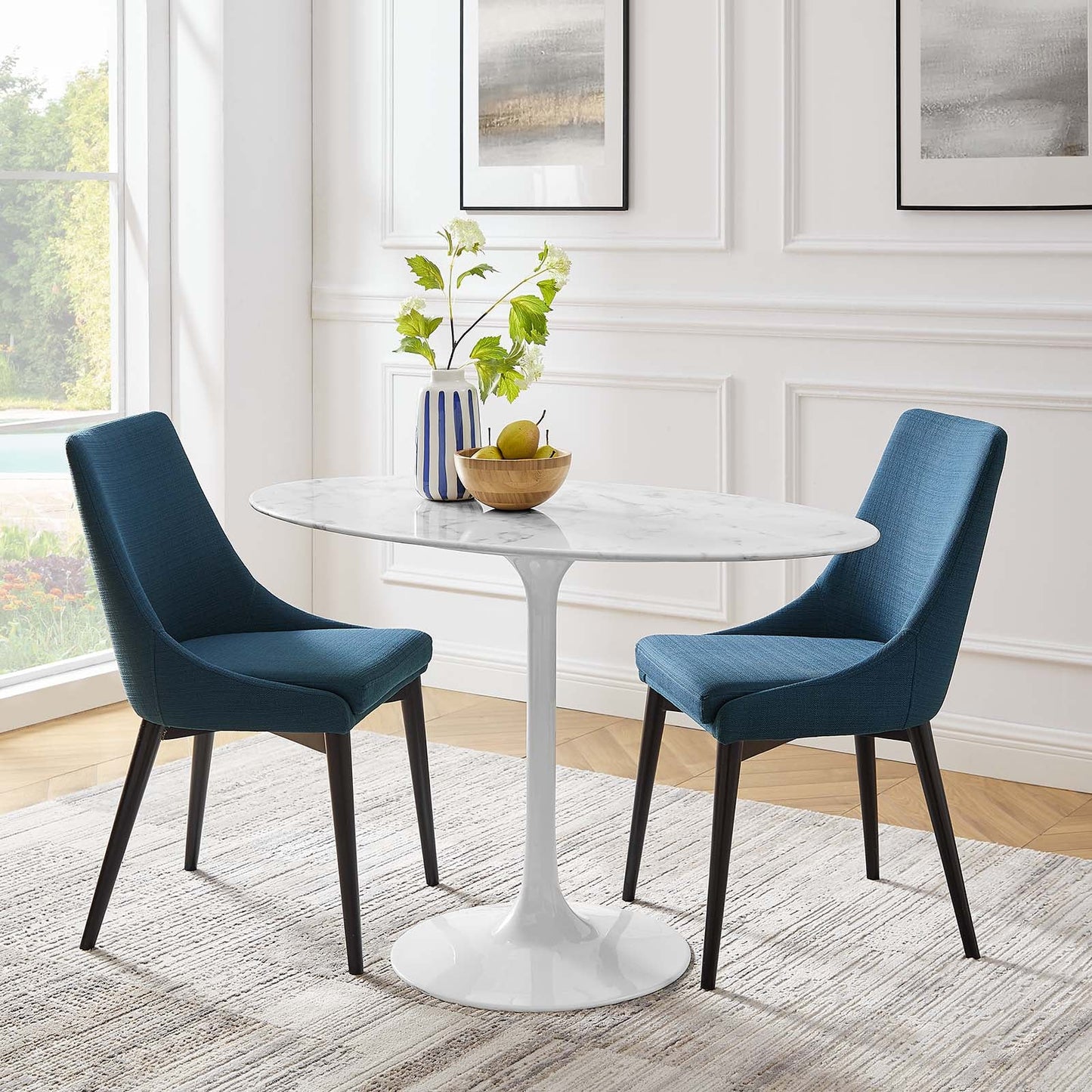 Modway Lippa 48" Oval Artificial Marble Dining Table in White - EEI-2021