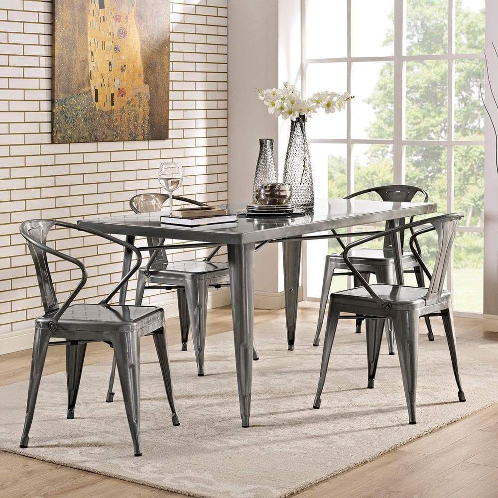 Modway Alacrity Rectangle Metal Dining Table - Gunmetal