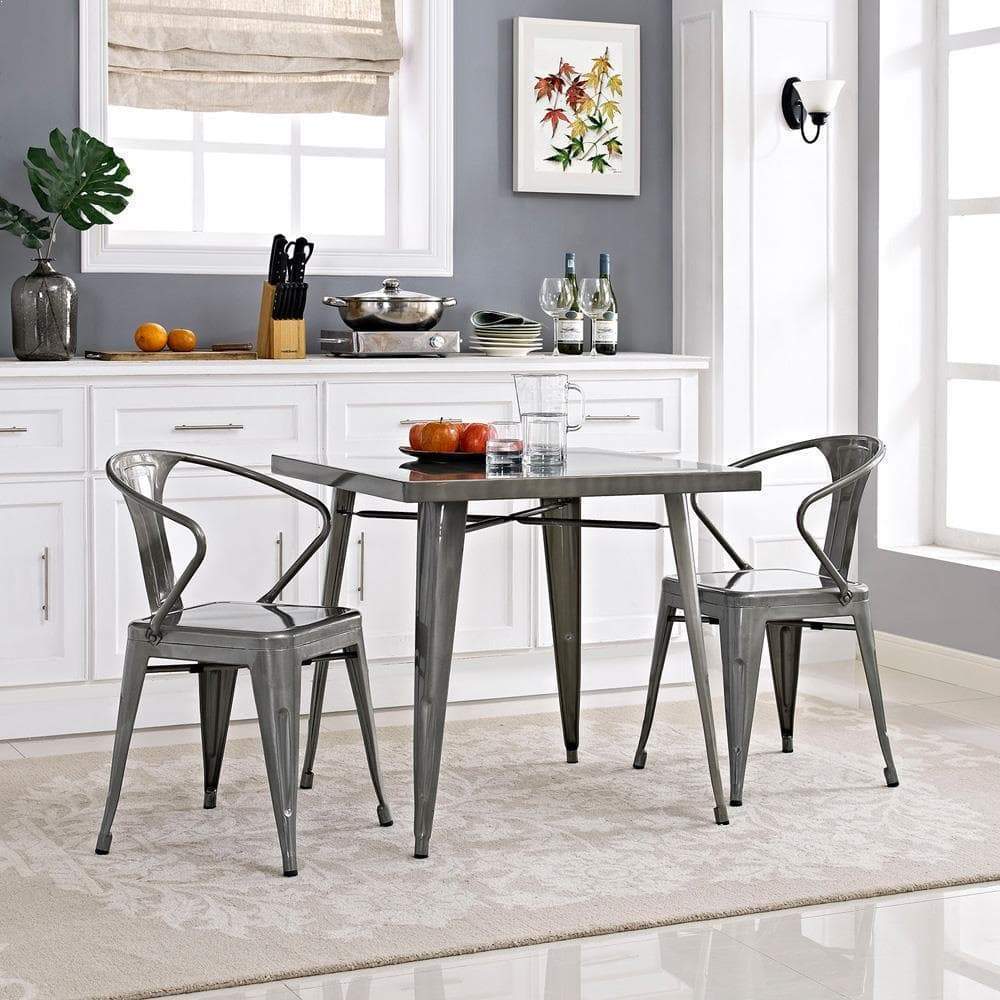 Modway Alacrity Square Metal Dining Table - Gunmetal