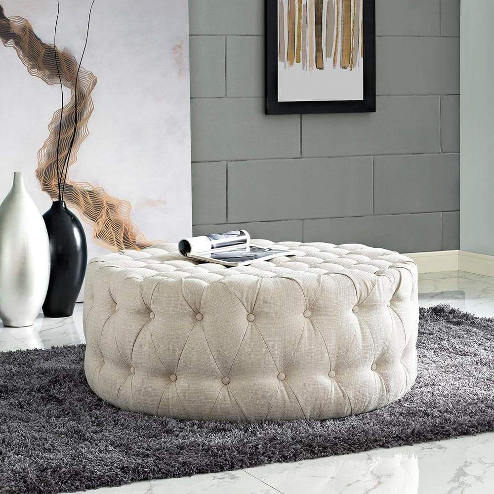 Modway Amour Upholstered Fabric Ottoman - Beige