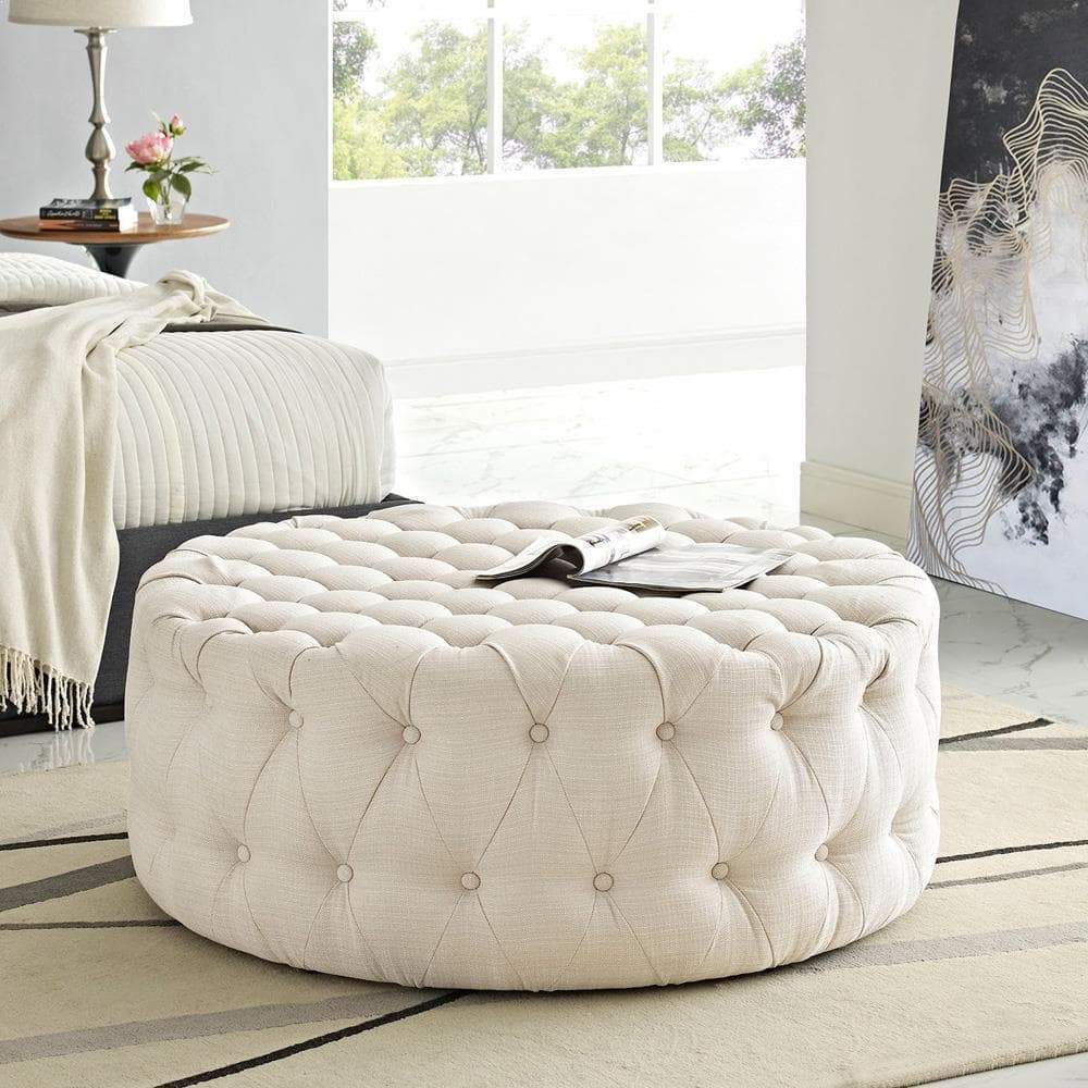 Modway Amour Upholstered Fabric Ottoman - Beige