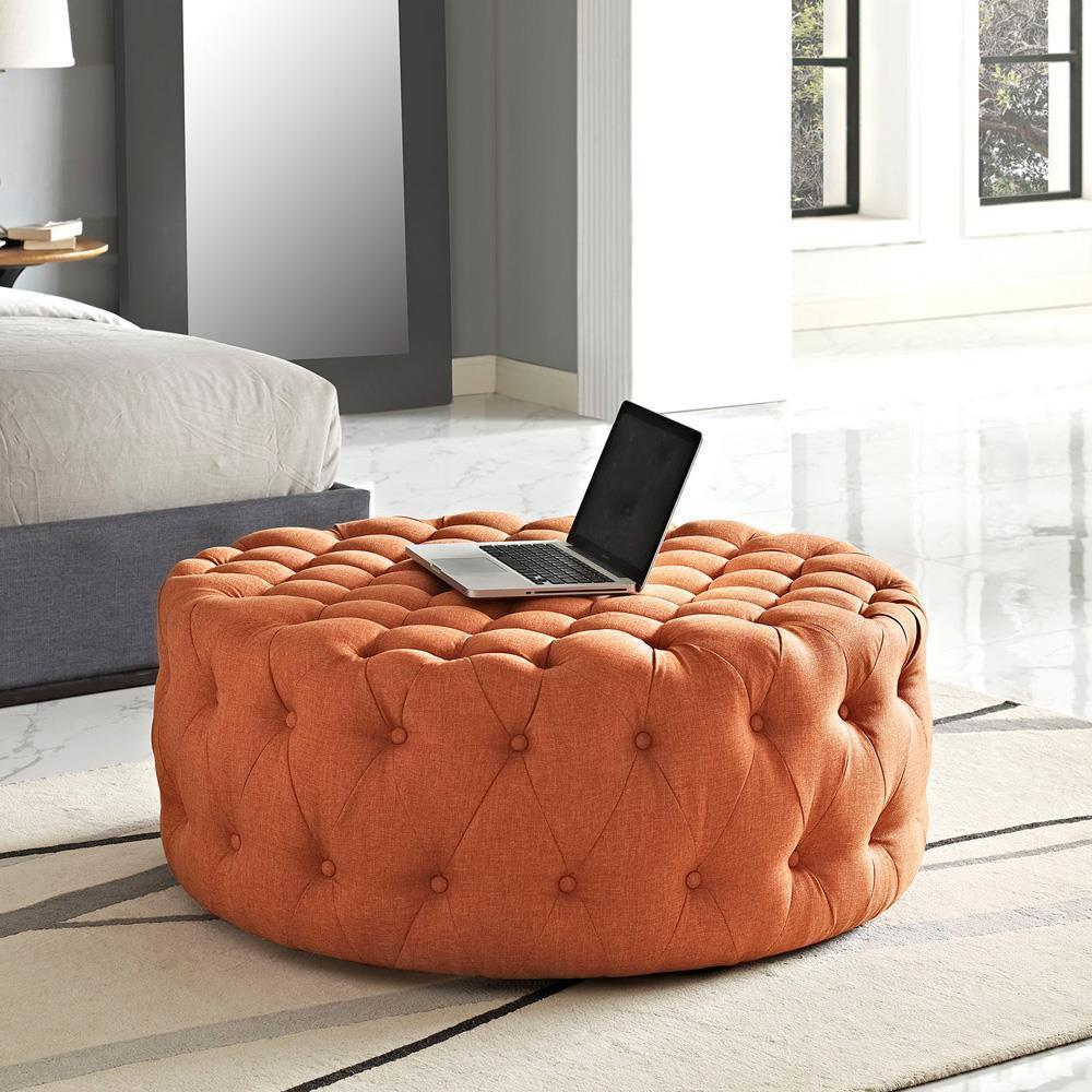 Modway Amour Upholstered Fabric Ottoman - Orange