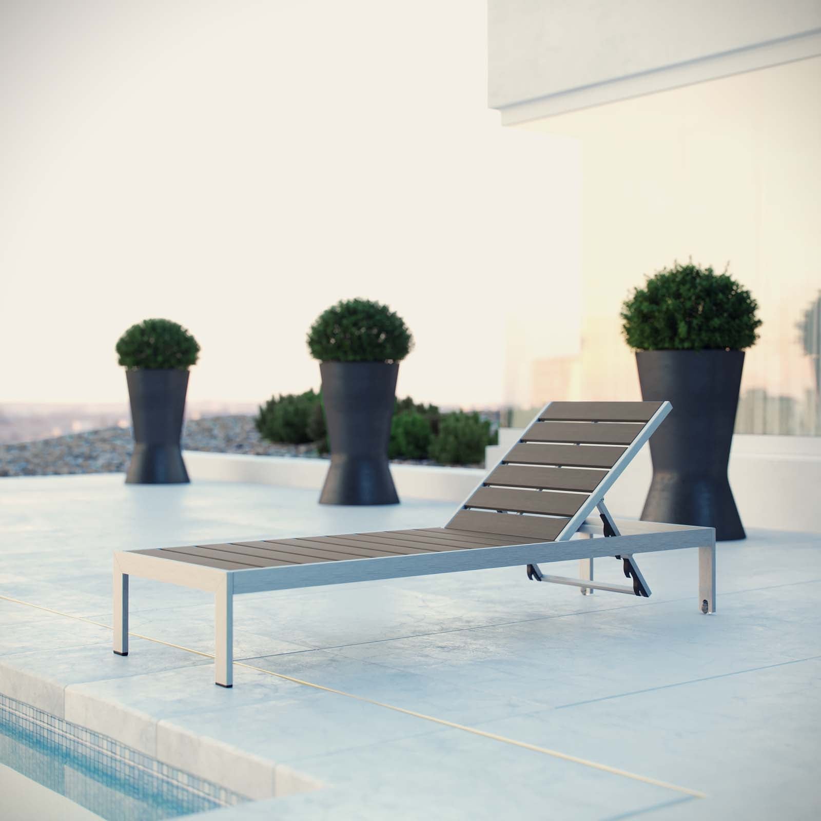 Modway Shore Outdoor Patio Aluminum Chaise - Silver Gray | Outdoor Recliners & Lounge Chairs | Modishstore