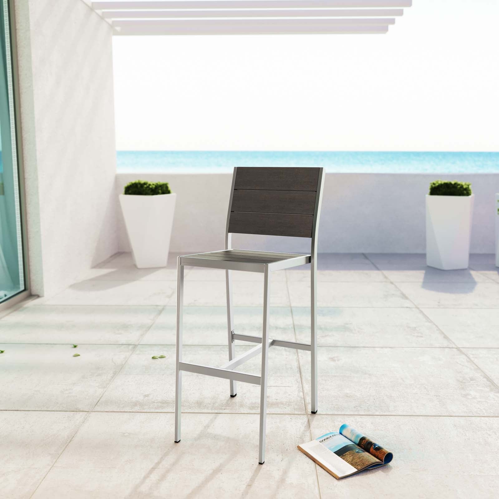 Modway Shore Outdoor Patio Aluminum Armless Bar Stool - Silver Gray | Bar Stools | Modishstore