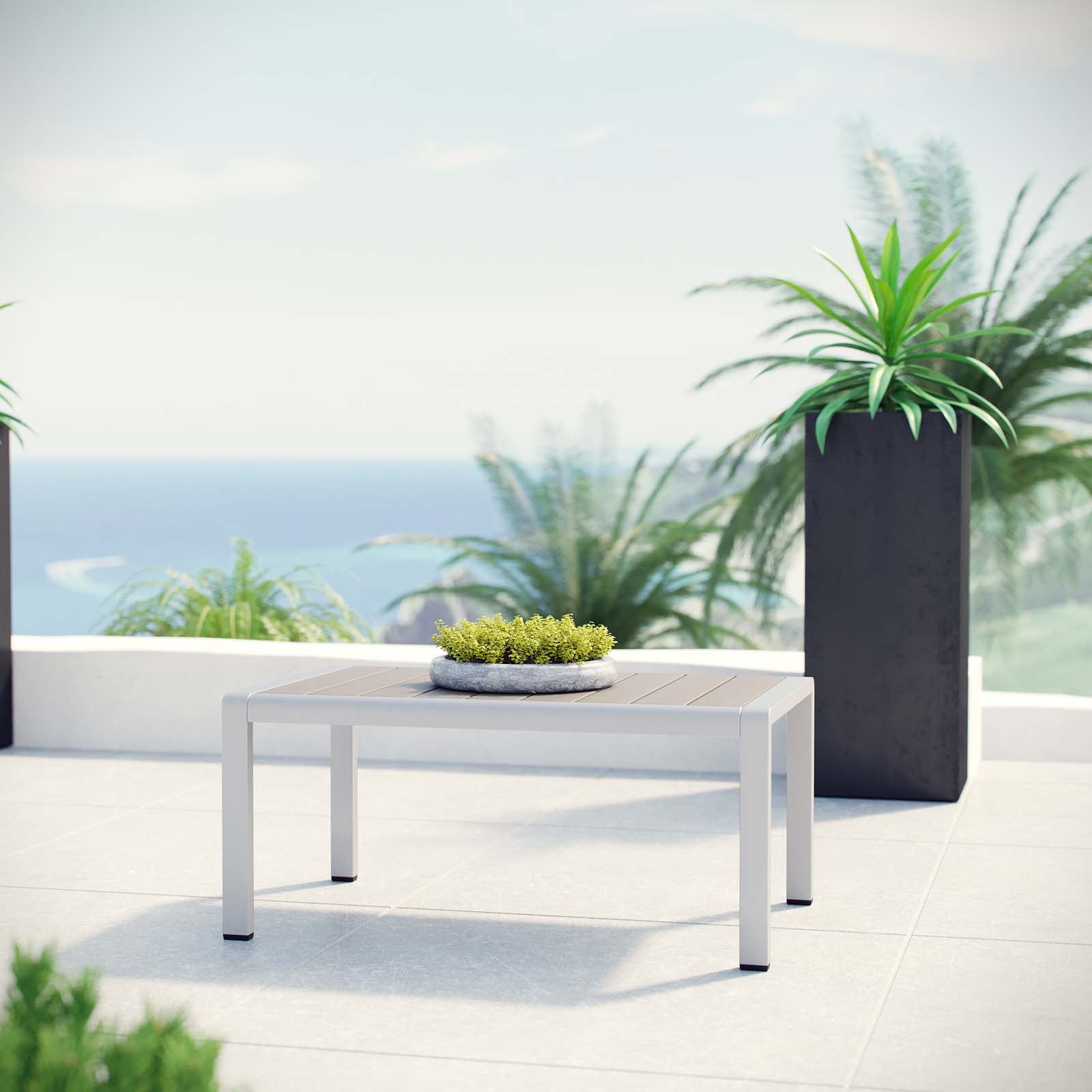 Modway Shore Outdoor Patio Aluminum Coffee Table - Silver Gray | Coffee Tables | Modishstore