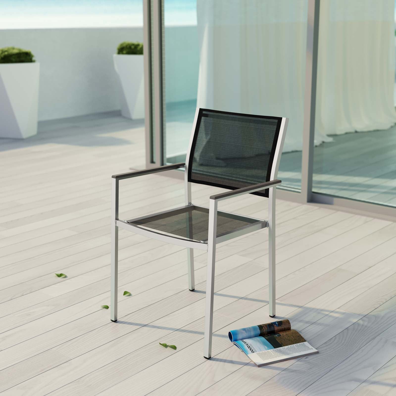Modway Shore Outdoor Patio Aluminum Dining Chair - Silver Black | Dining Chairs | Modishstore-5
