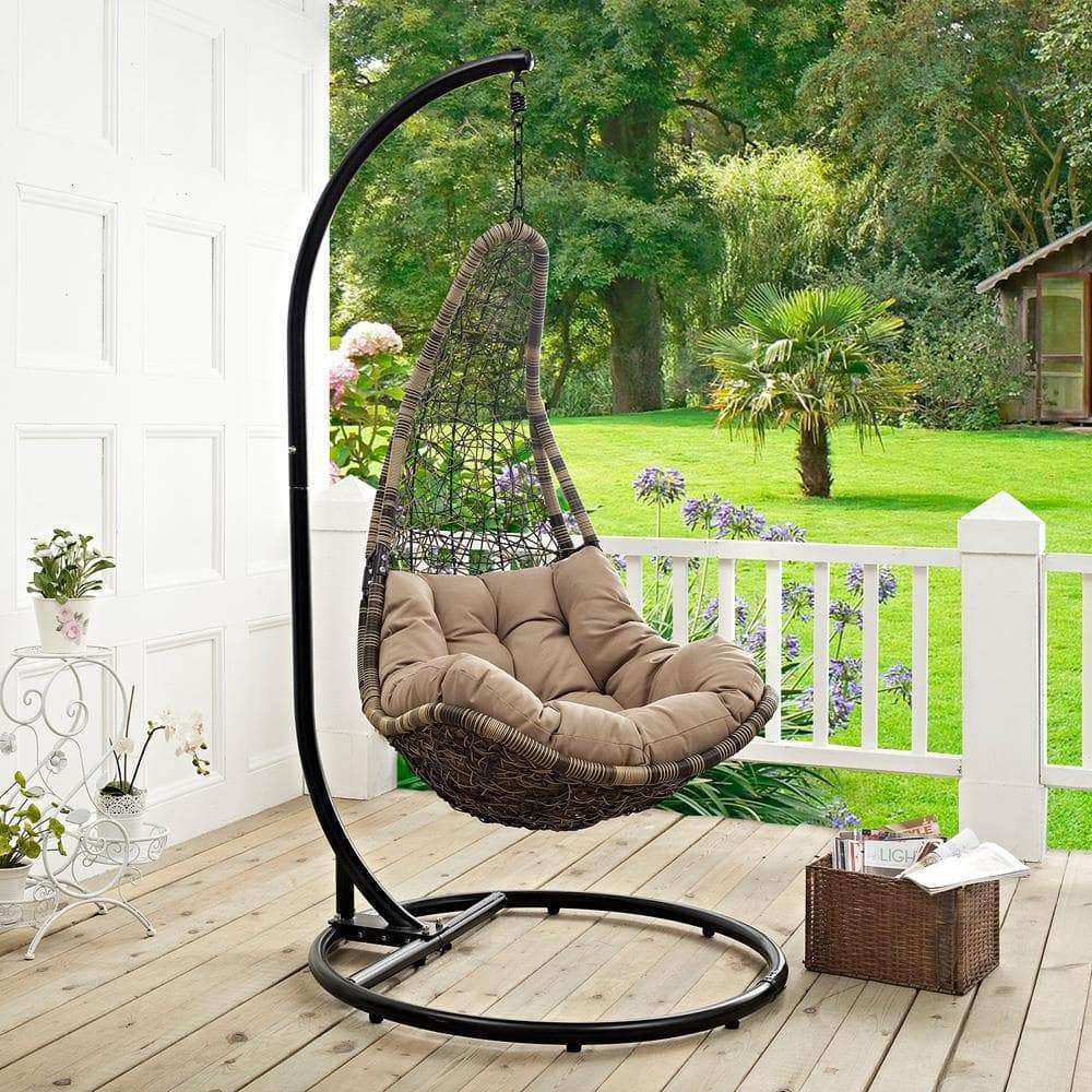 Modway Abate Outdoor Patio Swing Chair With Stand - Black Mocha