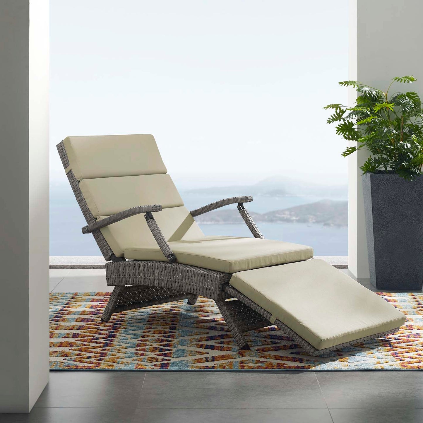 Modway Envisage Chaise Outdoor Patio Wicker Rattan Lounge Chair | Lounge Chairs | 