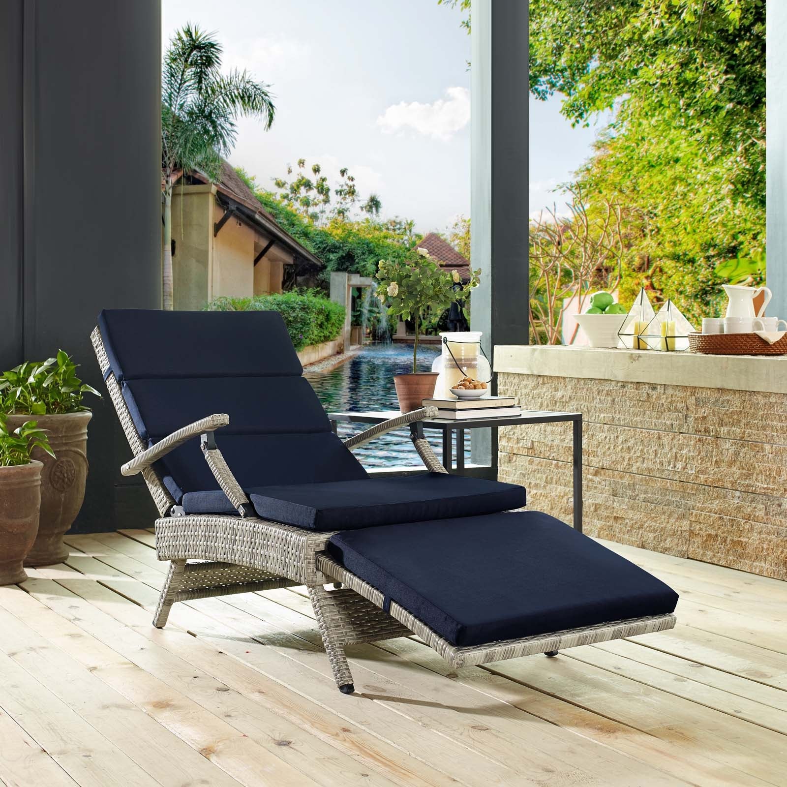 Modway Envisage Chaise Outdoor Patio Wicker Rattan Lounge Chair | Lounge Chairs | 