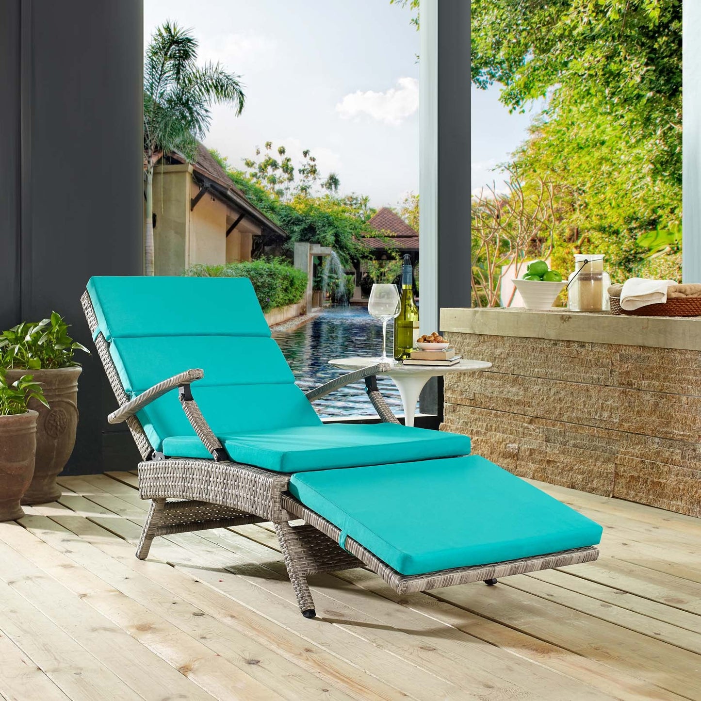 Modway Envisage Chaise Outdoor Patio Wicker Rattan Lounge Chair | Lounge Chairs | 