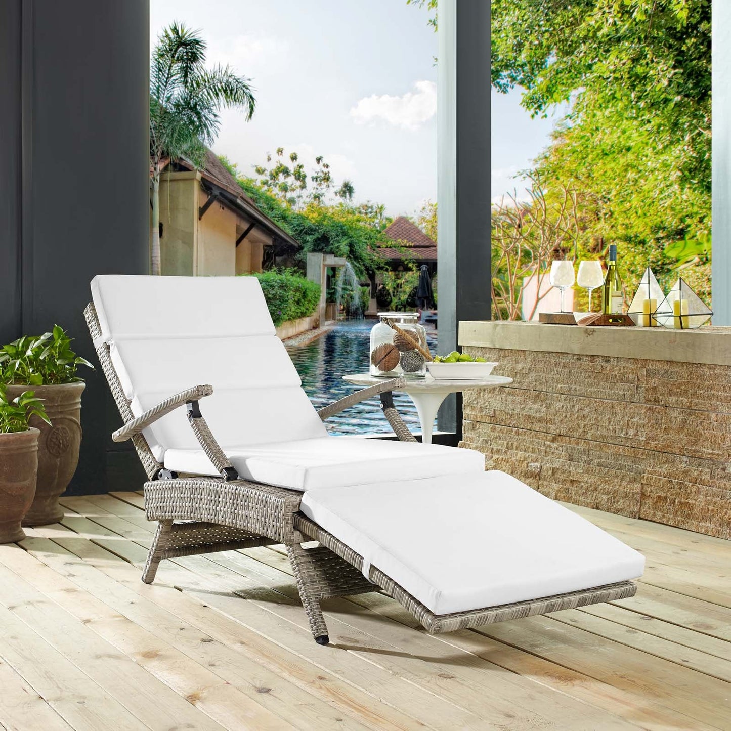 Modway Envisage Chaise Outdoor Patio Wicker Rattan Lounge Chair | Lounge Chairs | 