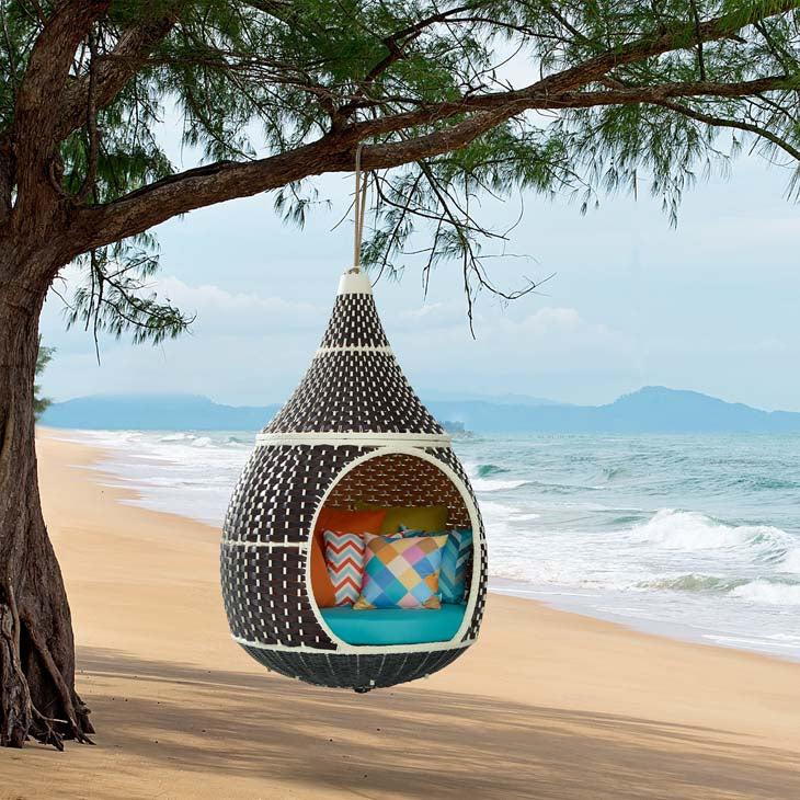 Modway Palace Outdoor Patio Wicker Rattan Hanging Pod In Brown Turquoise | Outdoor Porch Swings | Modishstore-3