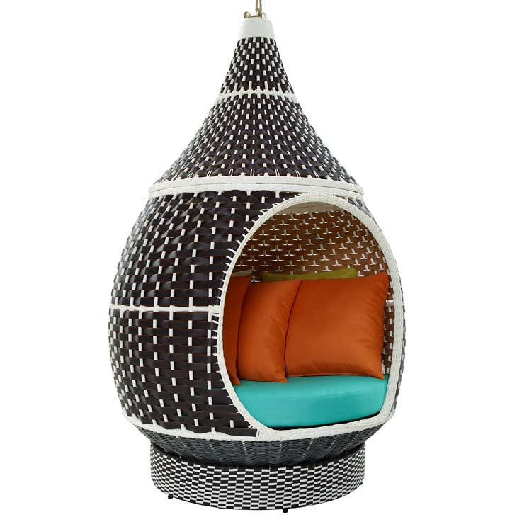 Modway Palace Outdoor Patio Wicker Rattan Hanging Pod In Brown Turquoise | Outdoor Porch Swings | Modishstore-5