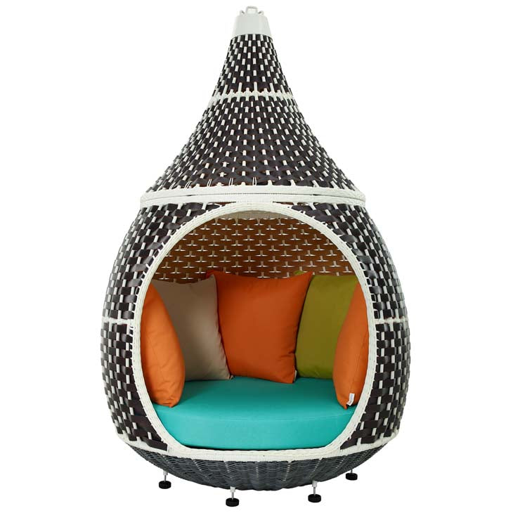 Modway Palace Outdoor Patio Wicker Rattan Hanging Pod In Brown Turquoise | Outdoor Porch Swings | Modishstore-7